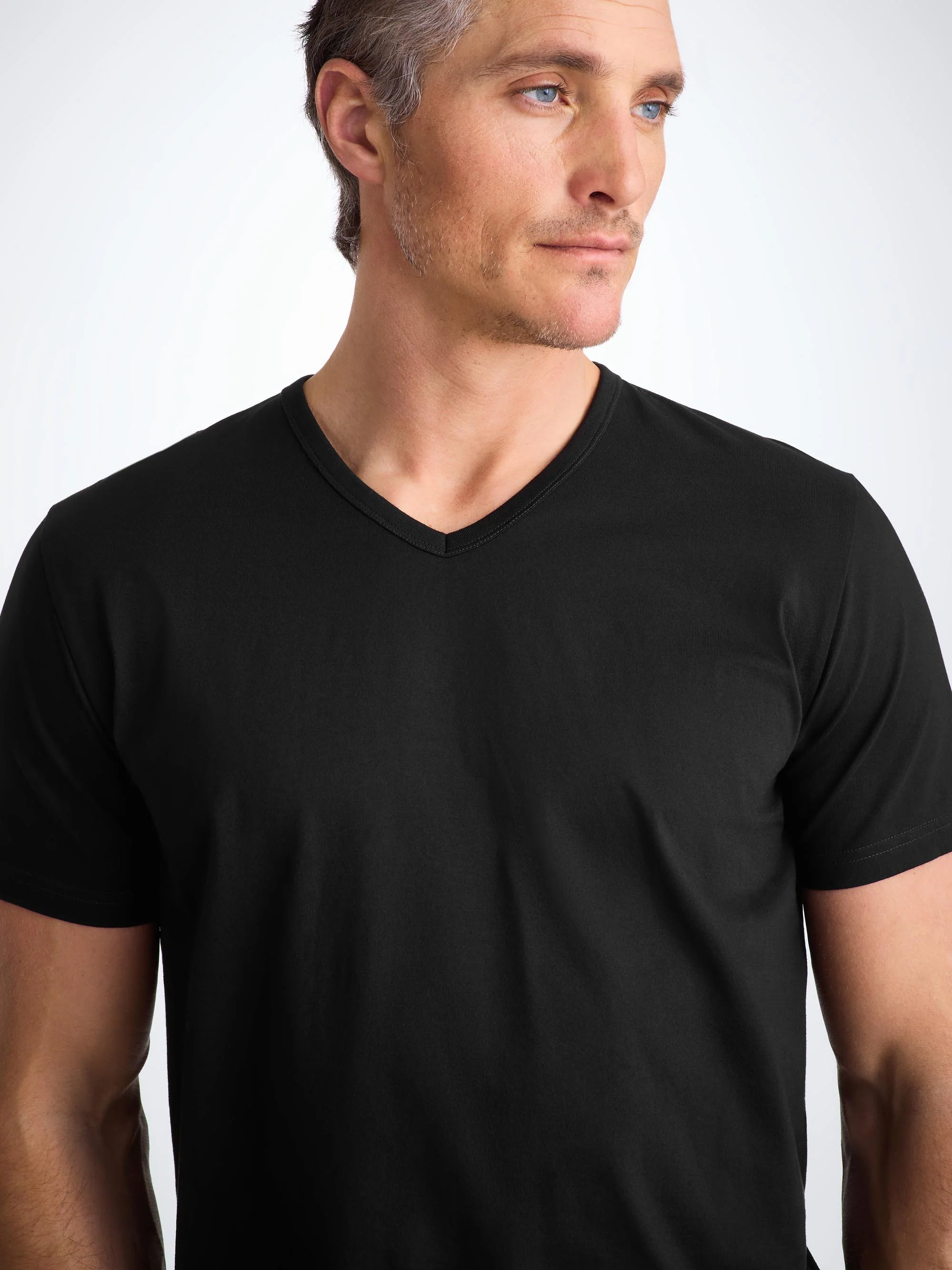 Men's V-Neck T-Shirt Barny Pima Cotton Black - Image 5