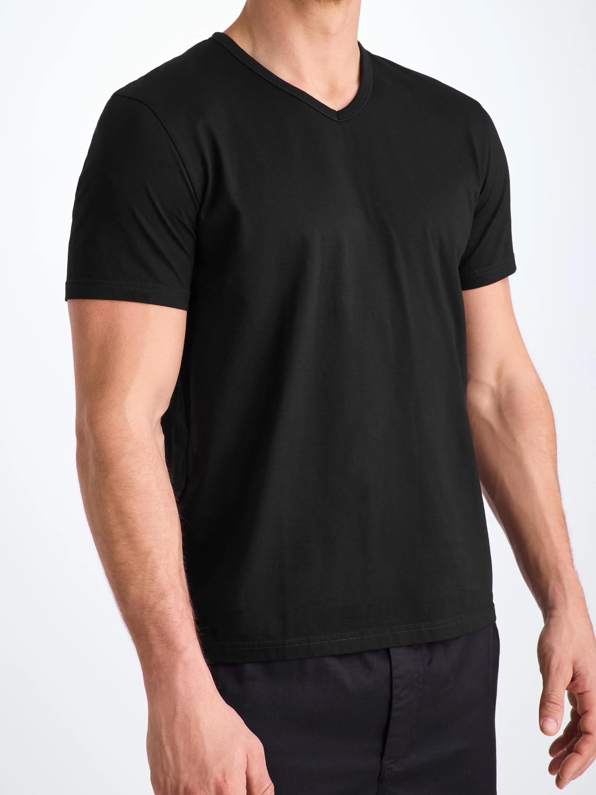 Men's V-Neck T-Shirt Barny Pima Cotton Black - Image 7