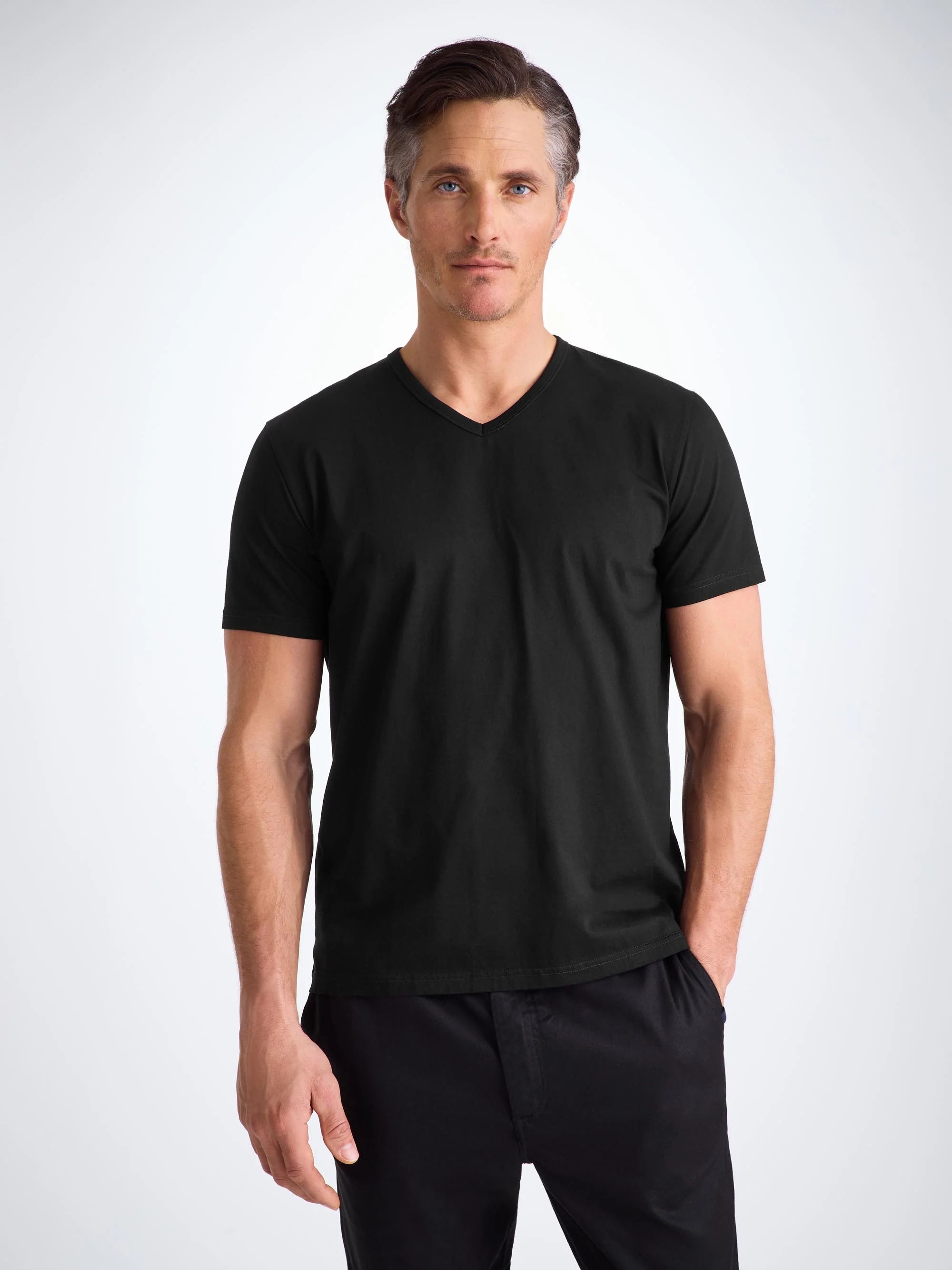Men's V-Neck T-Shirt Barny Pima Cotton Black - Image 8