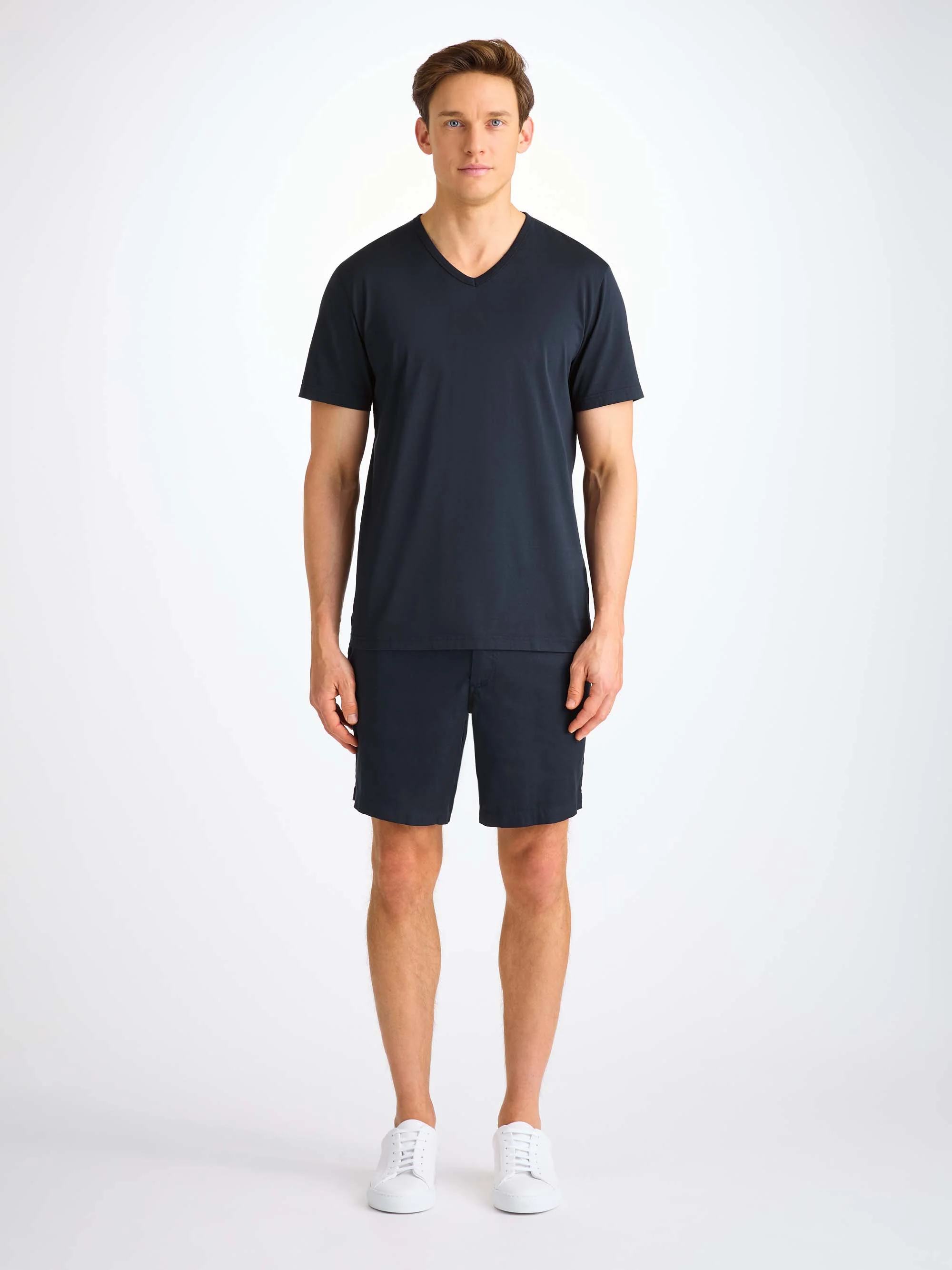 Men's V-Neck T-Shirt Barny Pima Cotton Navy - Image 3