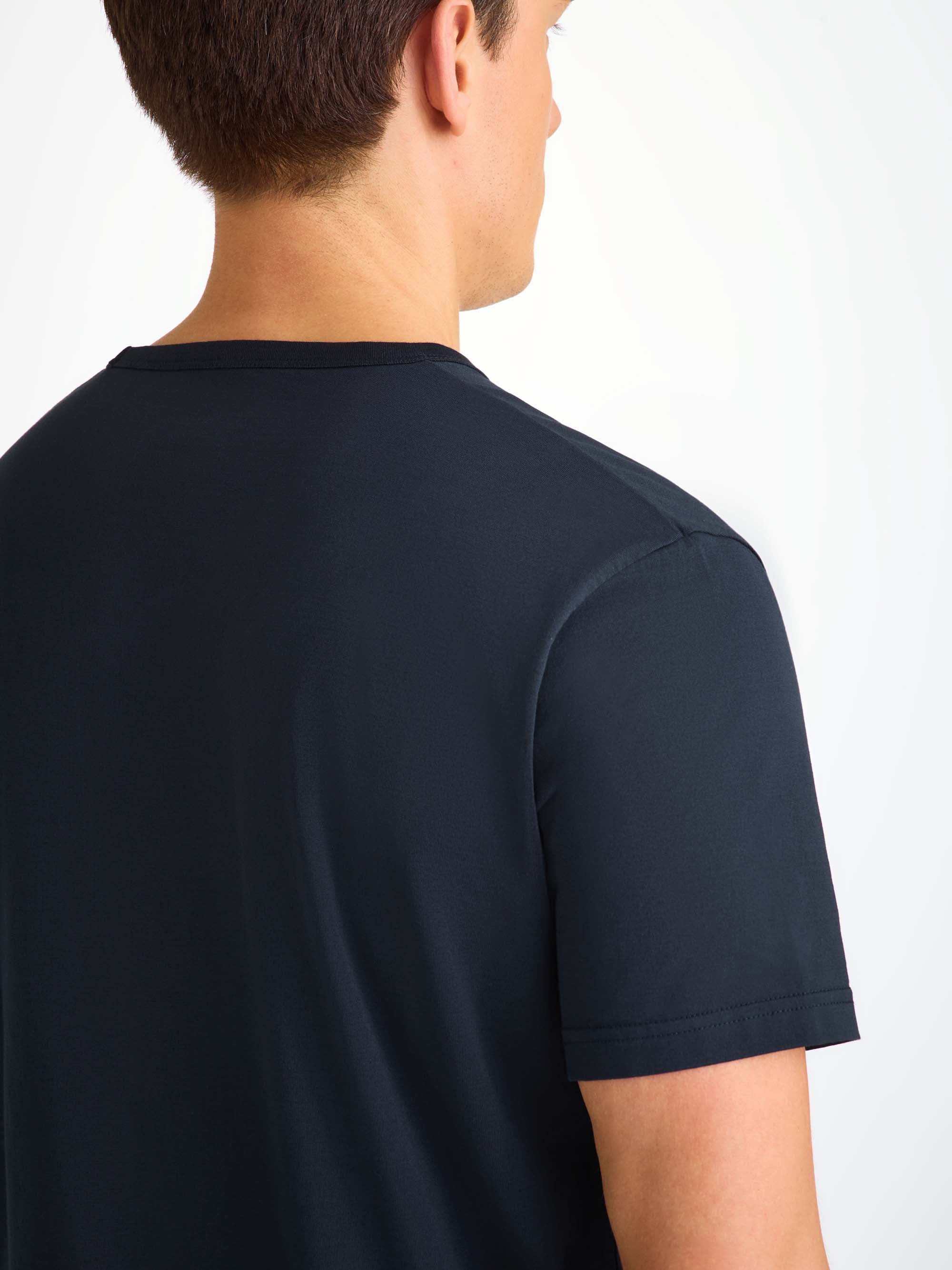 Men's V-Neck T-Shirt Barny Pima Cotton Navy - Image 5