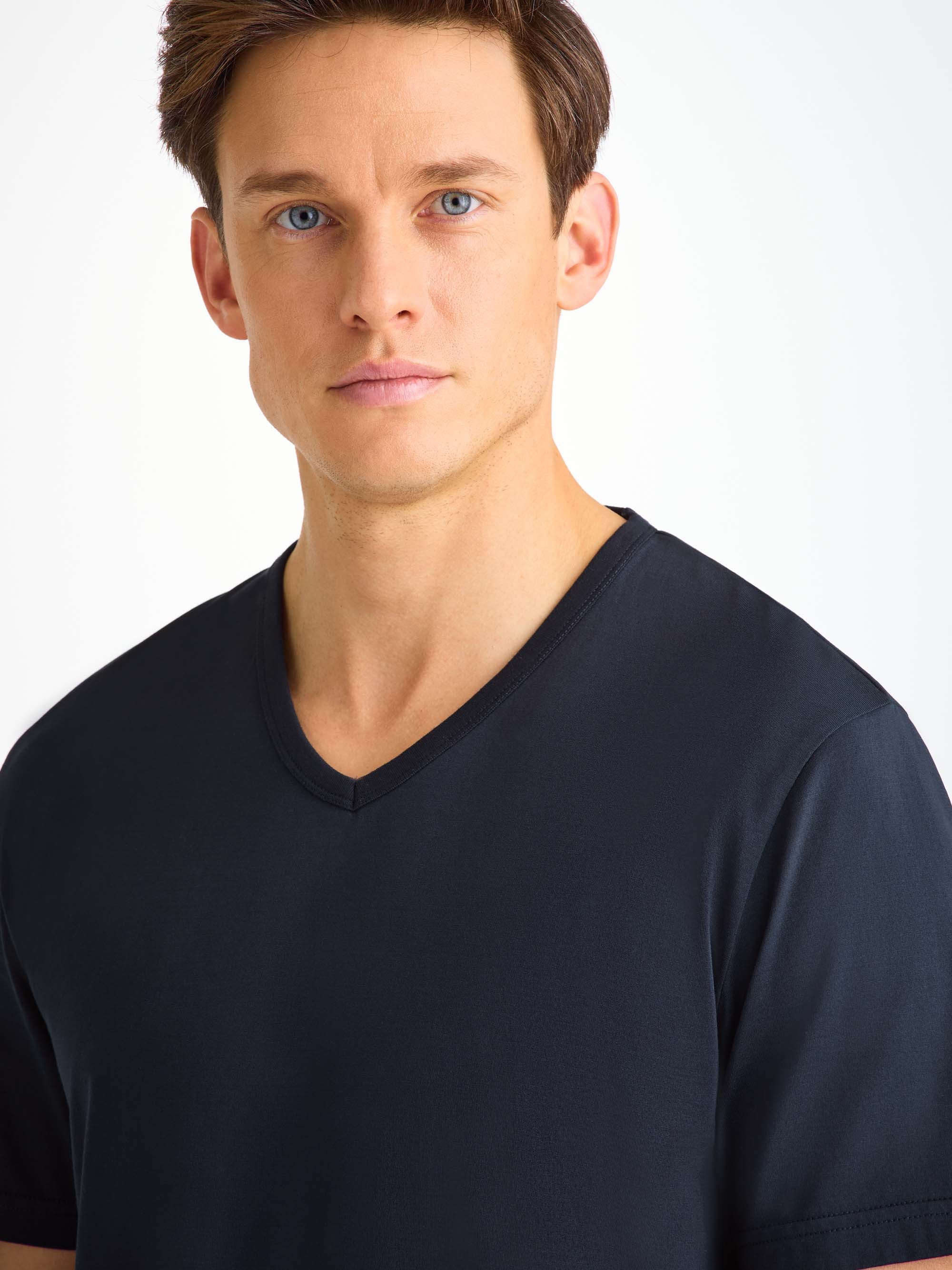 Men's V-Neck T-Shirt Barny Pima Cotton Navy - Image 6