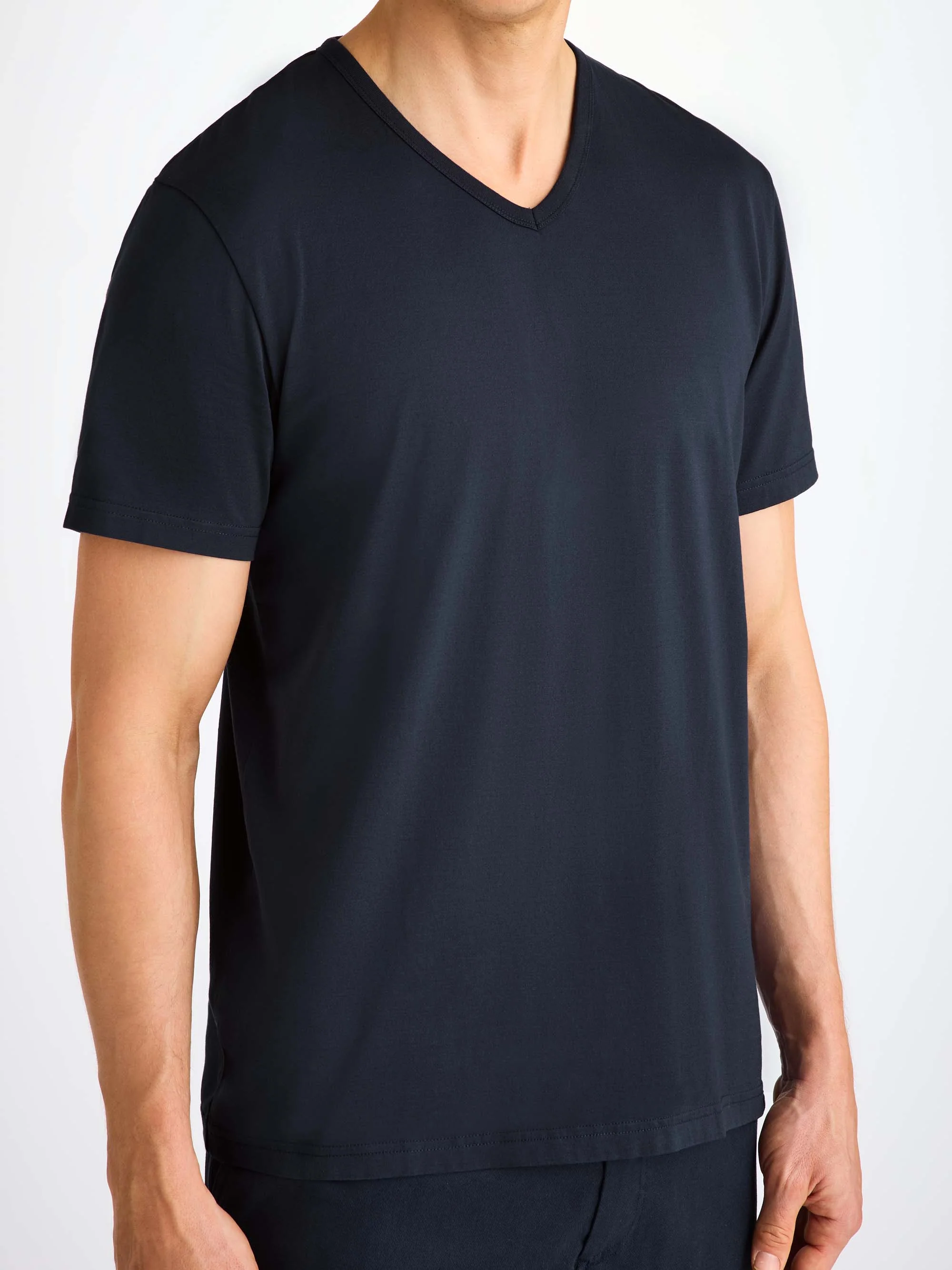 Men's V-Neck T-Shirt Barny Pima Cotton Navy - Image 7