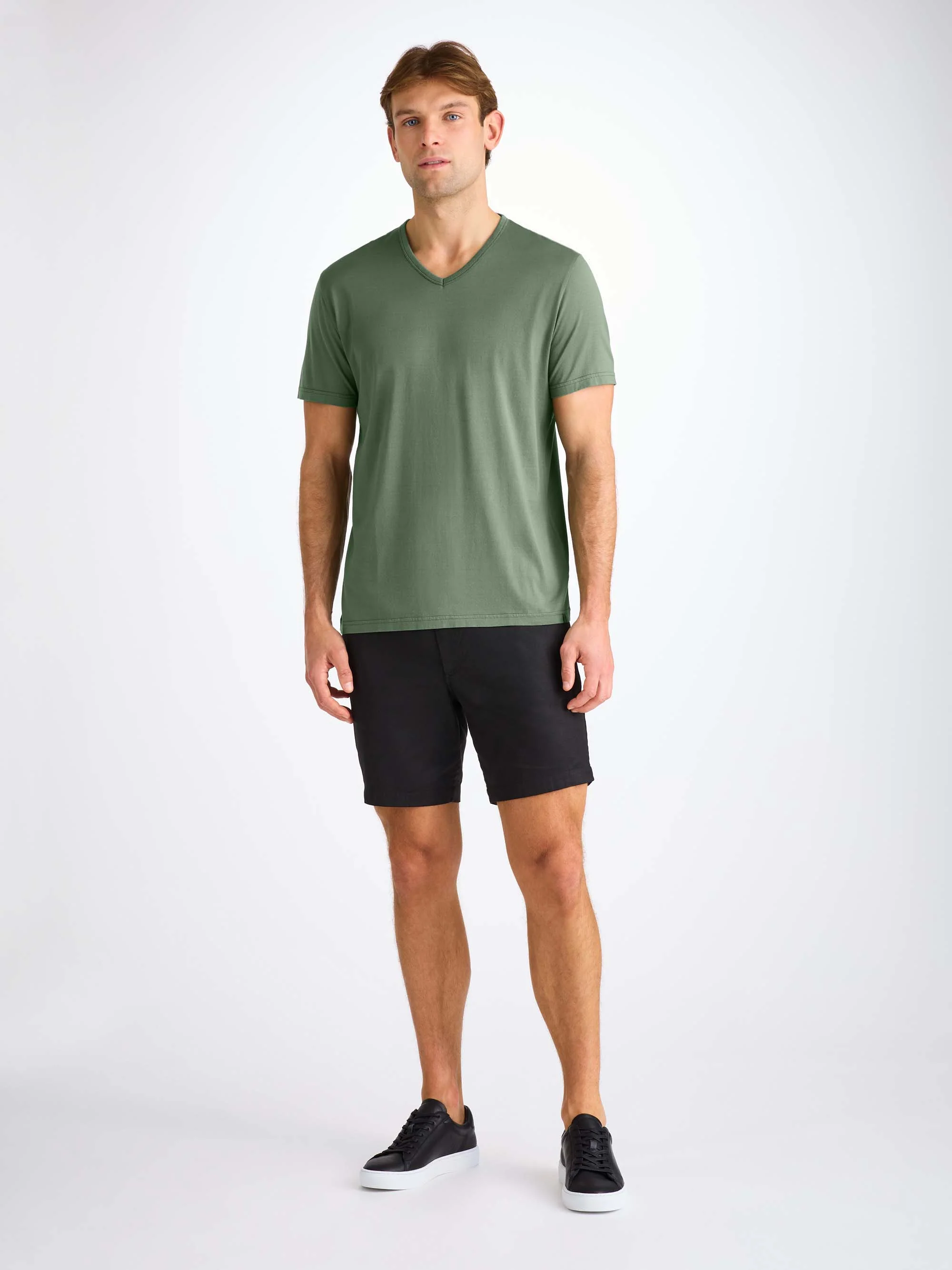 Men's V-Neck T-Shirt Barny Pima Cotton Soft Green - Image 3