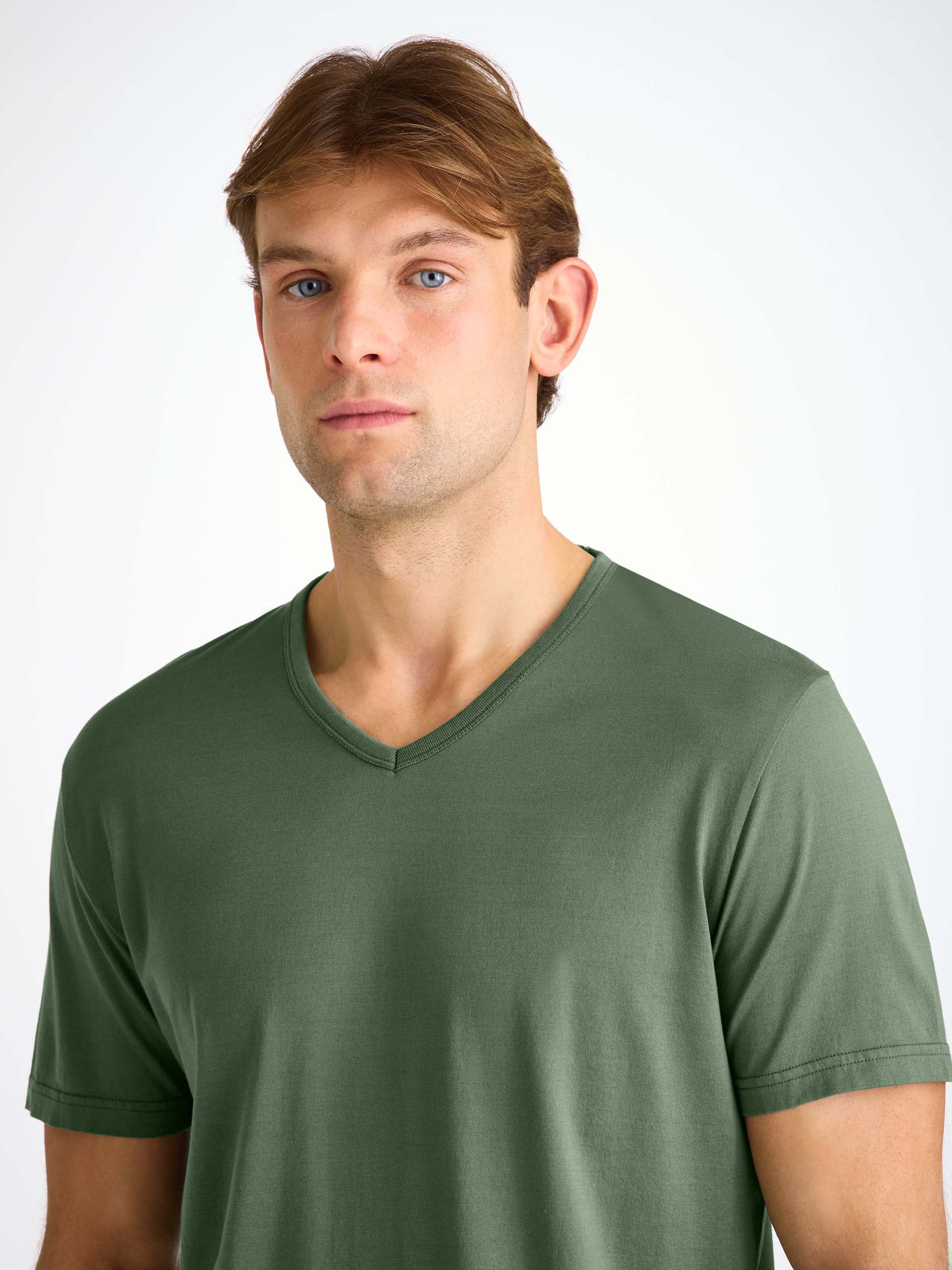 Men's V-Neck T-Shirt Barny Pima Cotton Soft Green - Image 6