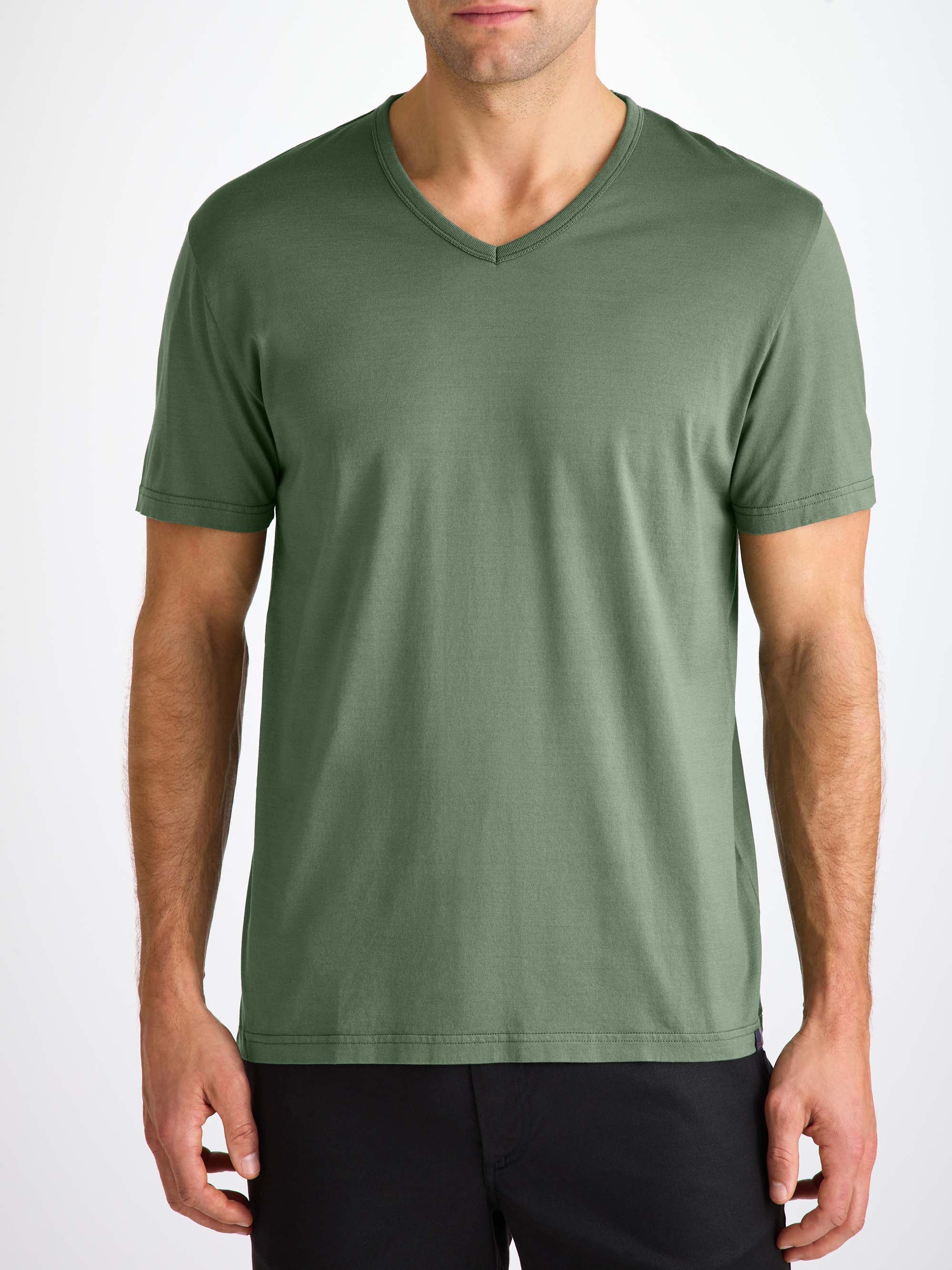 Men's V-Neck T-Shirt Barny Pima Cotton Soft Green - Image 7