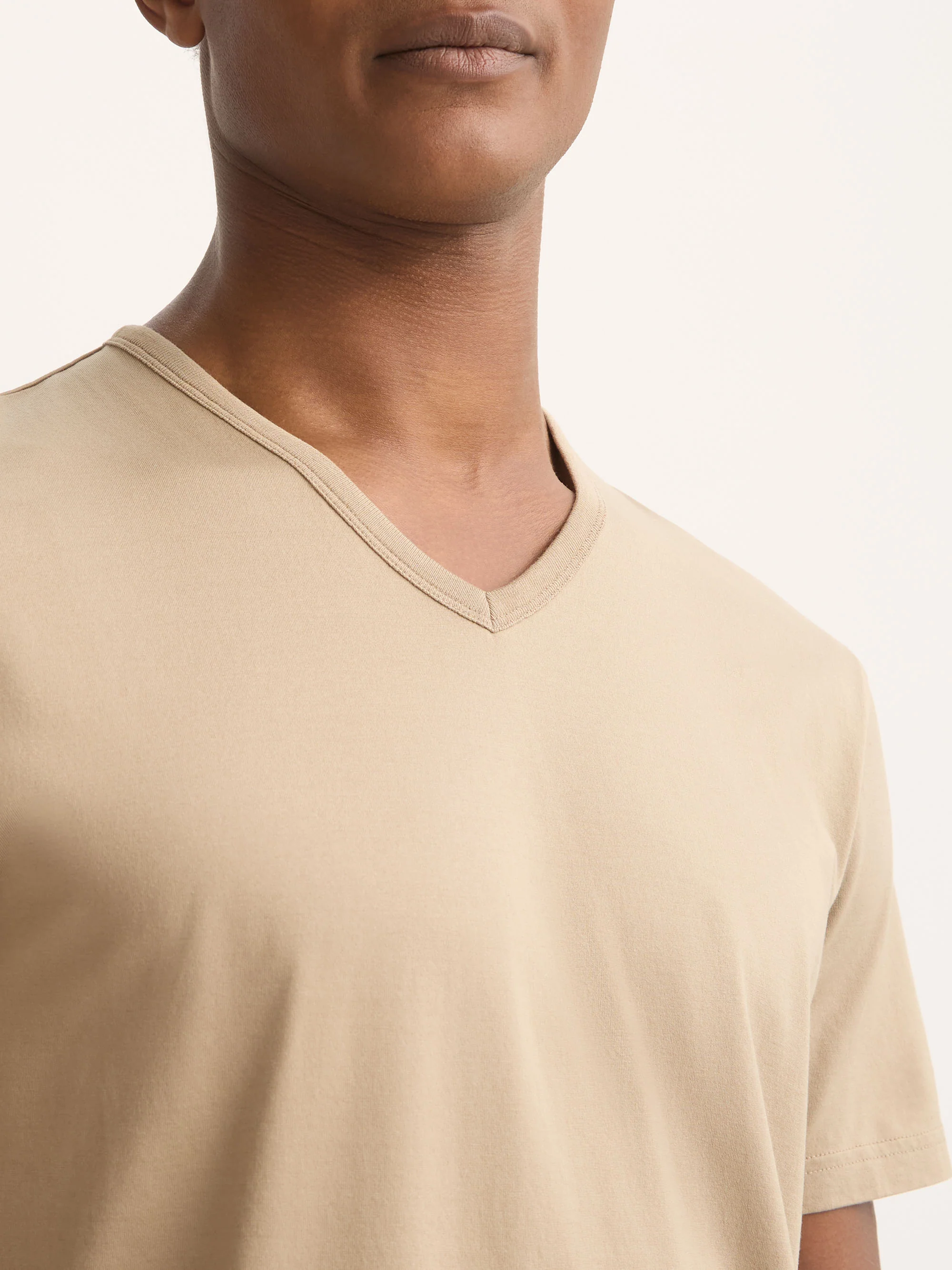 Men's V-Neck T-Shirt Barny Pima Cotton Taupe - Image 5