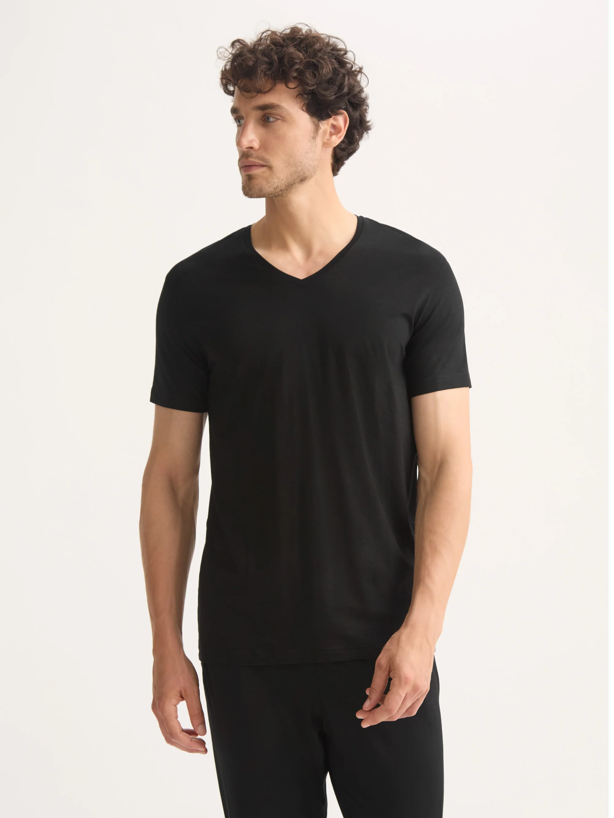 Men's V-Neck T-Shirt Basel Micro Modal Stretch Black - Image 6