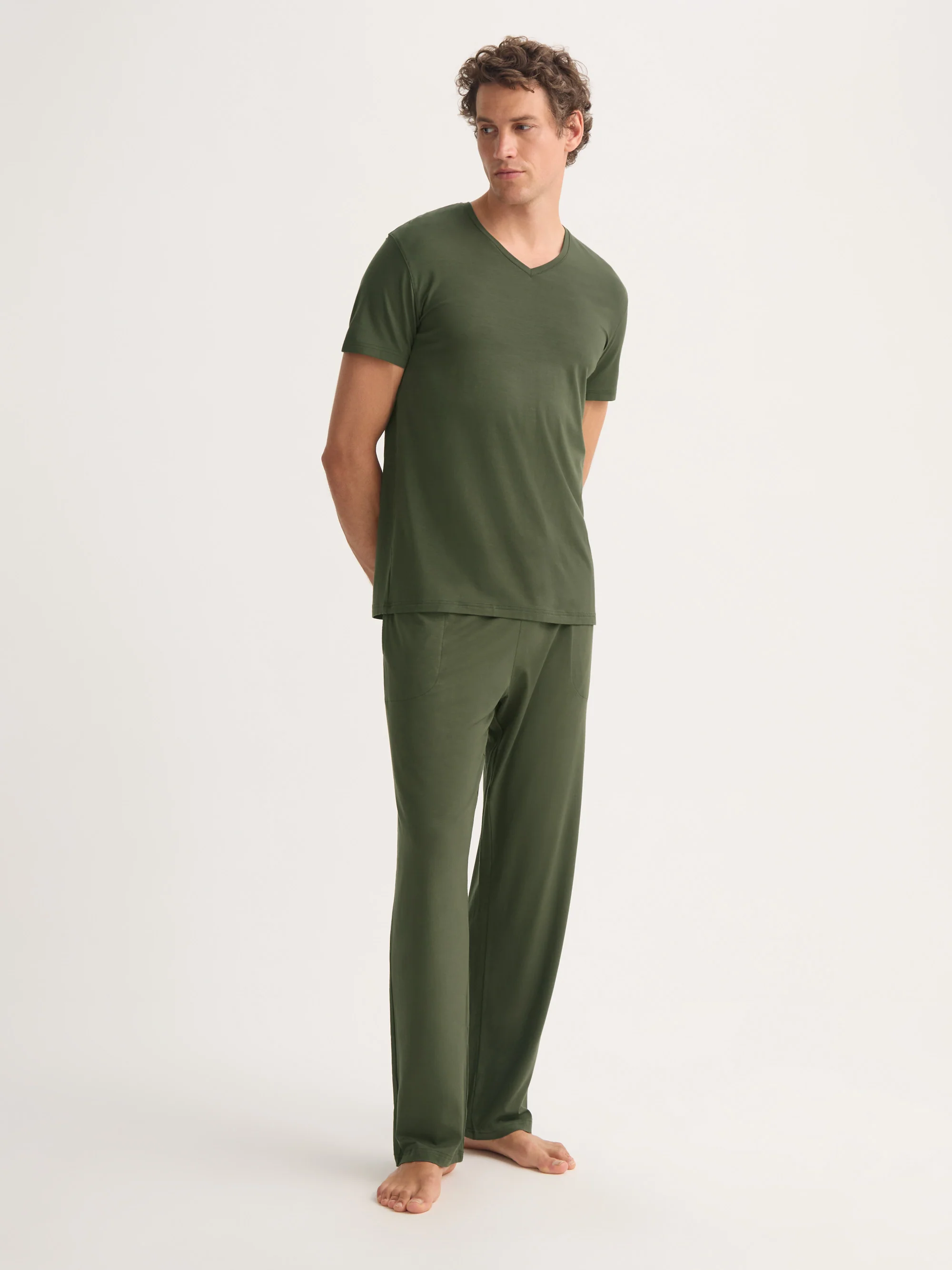Men's V-Neck T-Shirt Basel Micro Modal Stretch Evergreen - Image 2