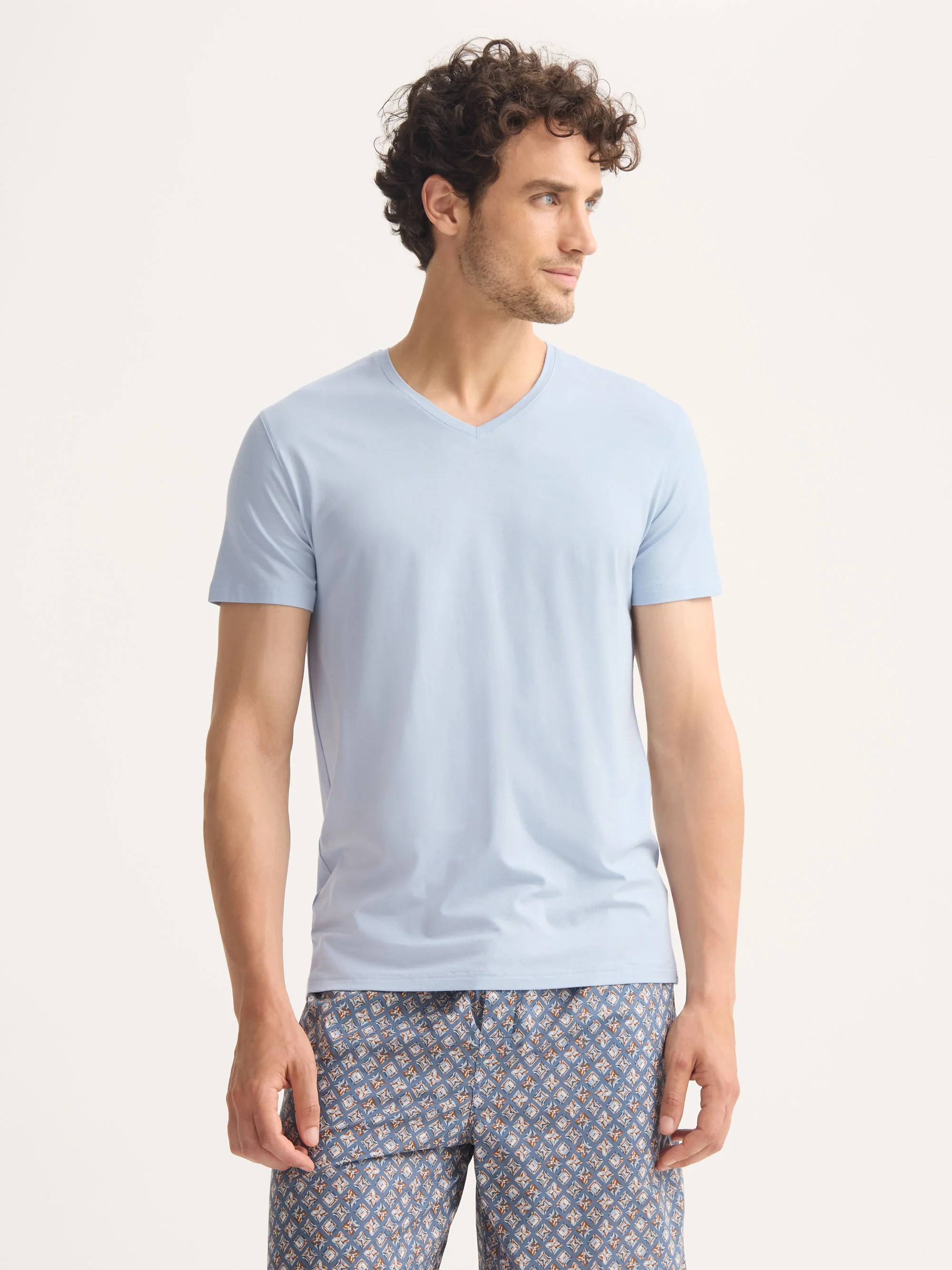 Men's V-Neck T-Shirt Basel Micro Modal Stretch Light Blue - Image 2