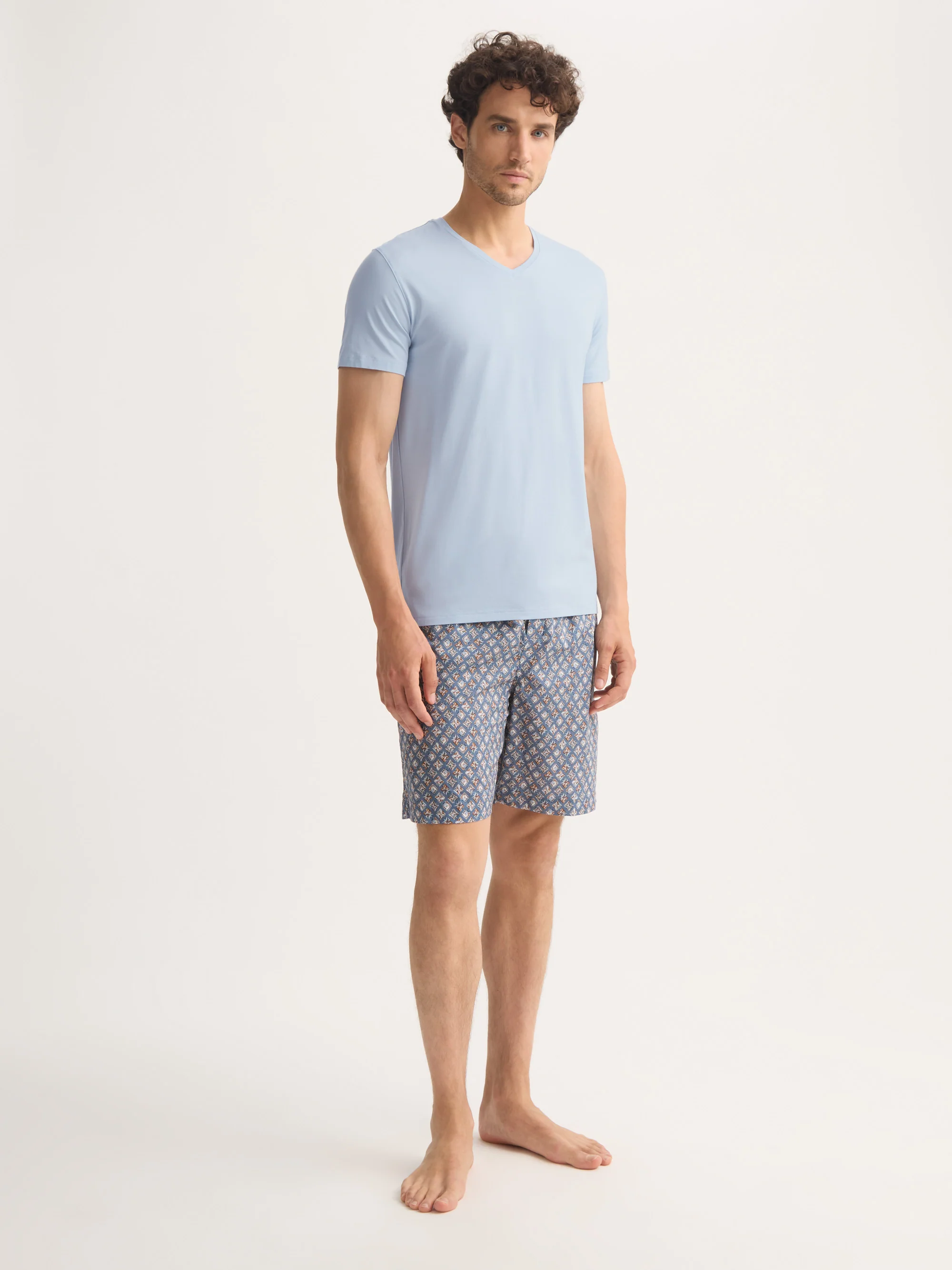 Men's V-Neck T-Shirt Basel Micro Modal Stretch Light Blue - Image 3