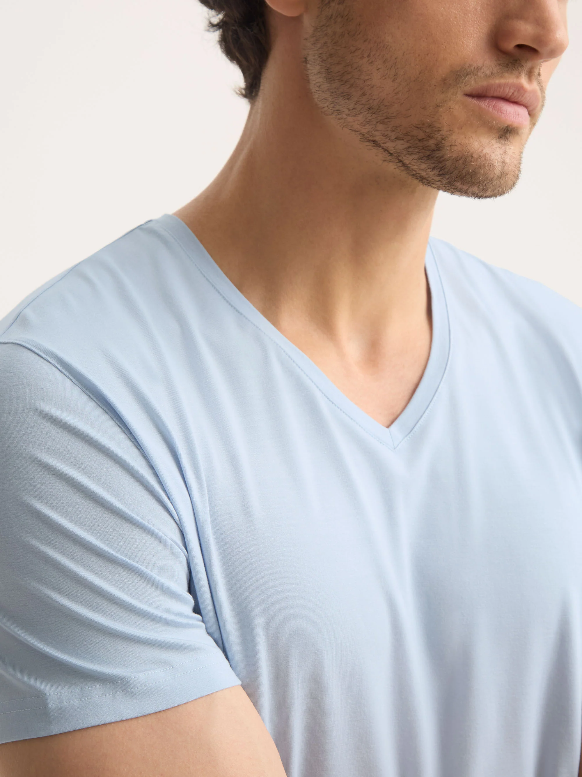 Men's V-Neck T-Shirt Basel Micro Modal Stretch Light Blue - Image 5