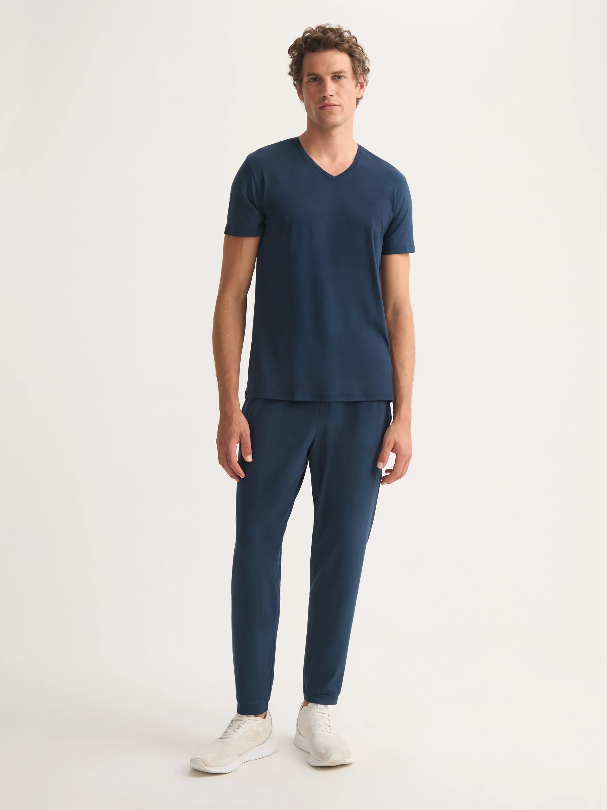 Men's V-Neck T-Shirt Basel Micro Modal Stretch Navy - Image 3