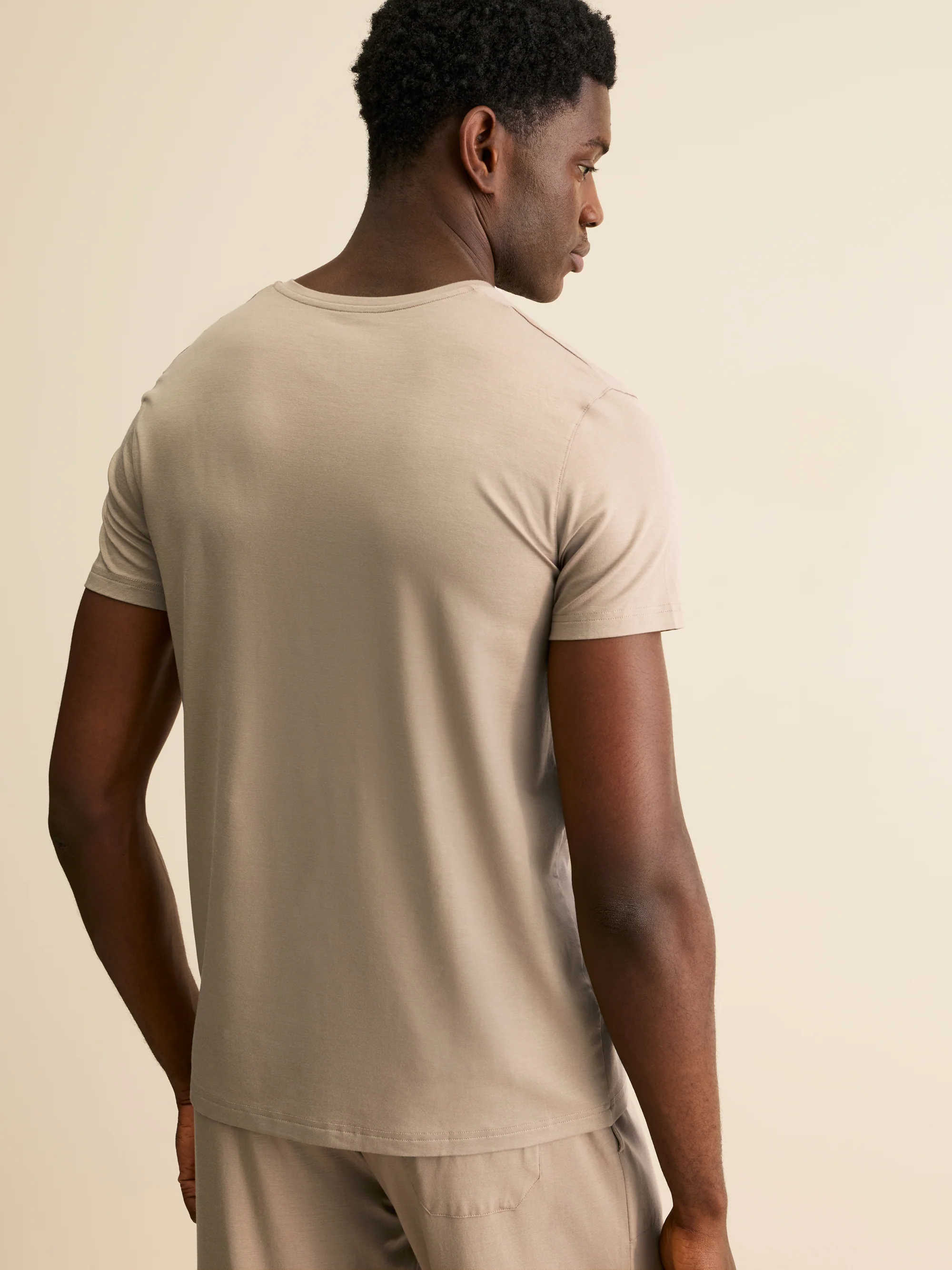 Men's V-Neck T-Shirt Basel Micro Modal Stretch Taupe - Image 3
