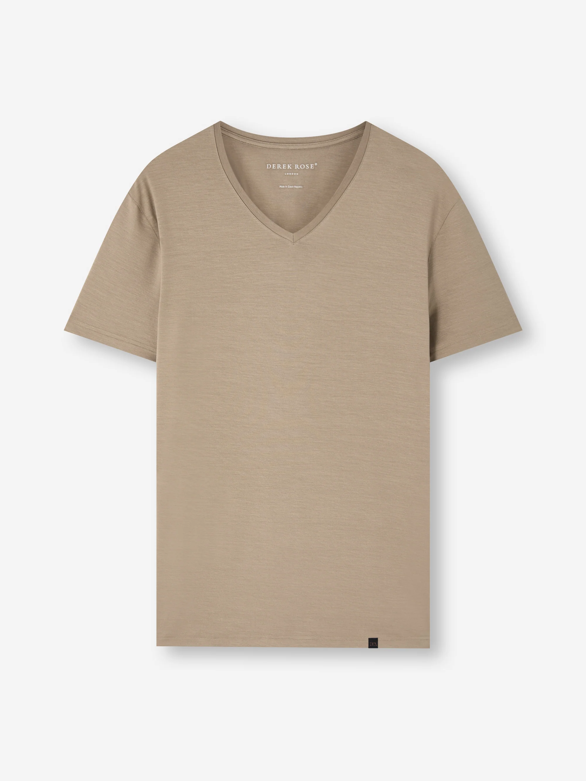 Men's V-Neck T-Shirt Basel Micro Modal Stretch Taupe - Image 5