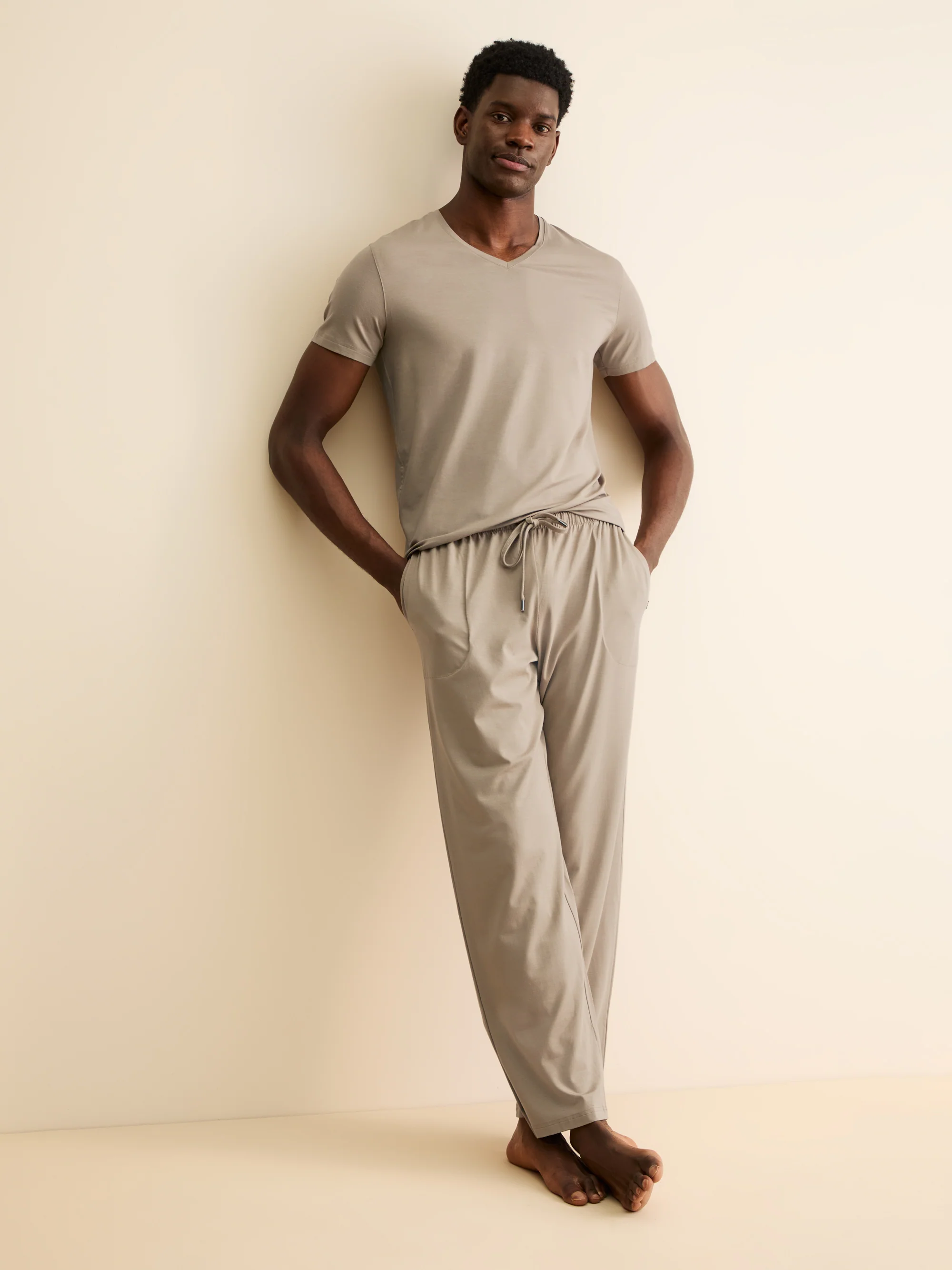 Men's V-Neck T-Shirt Basel Micro Modal Stretch Taupe - Image 7