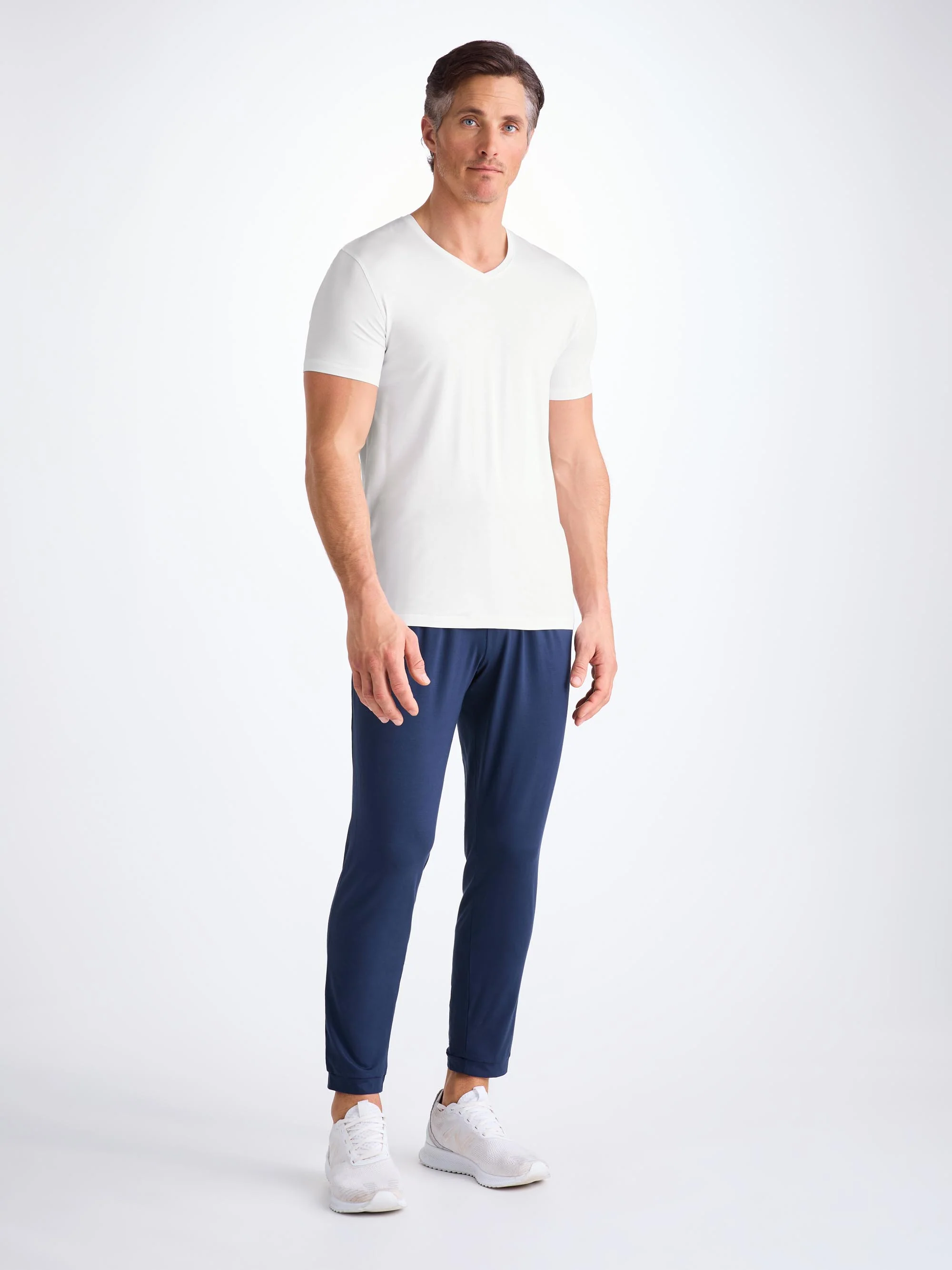 Men's V-Neck T-Shirt Basel Micro Modal Stretch White - Image 2