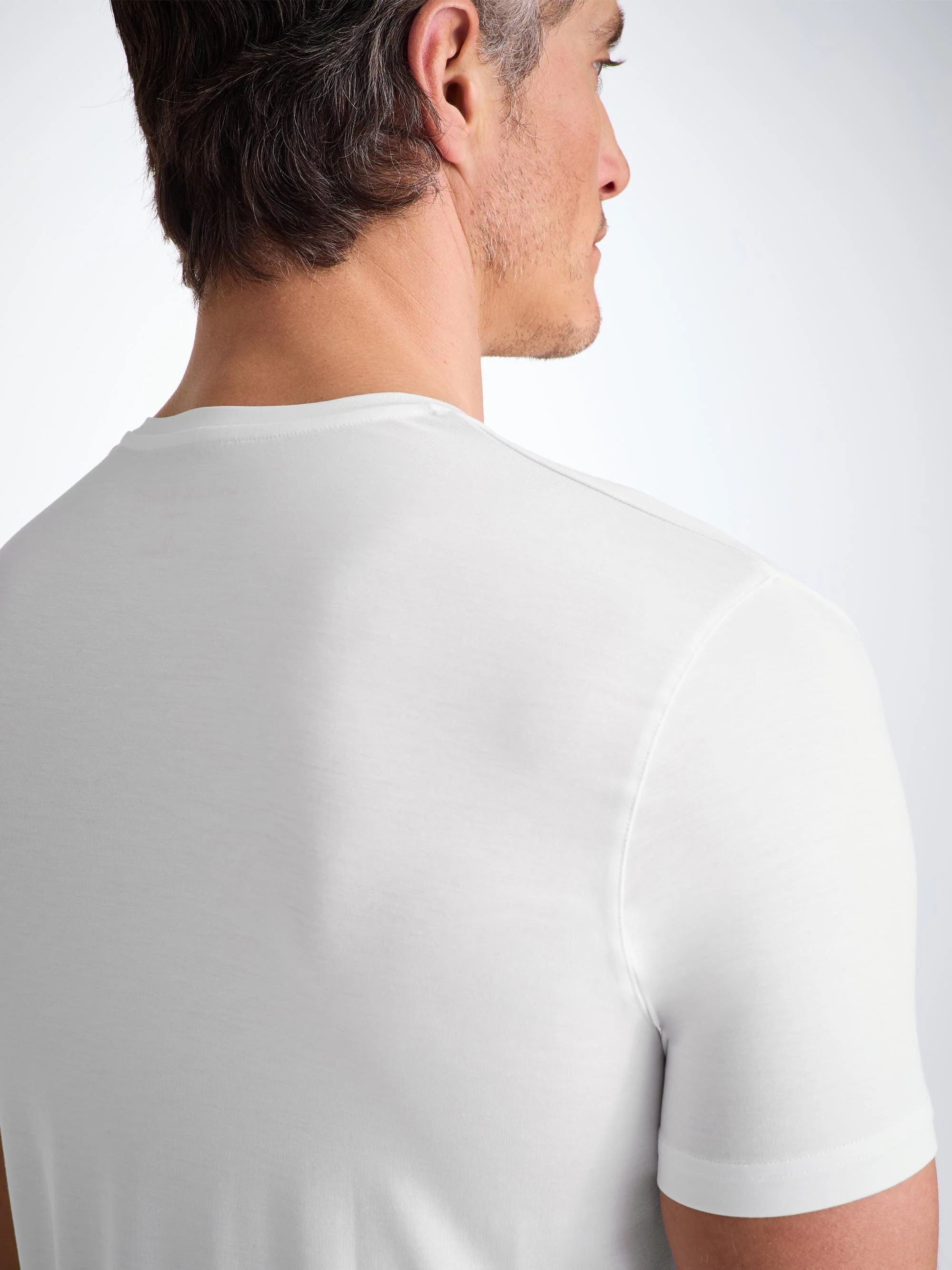 Men's V-Neck T-Shirt Basel Micro Modal Stretch White - Image 4
