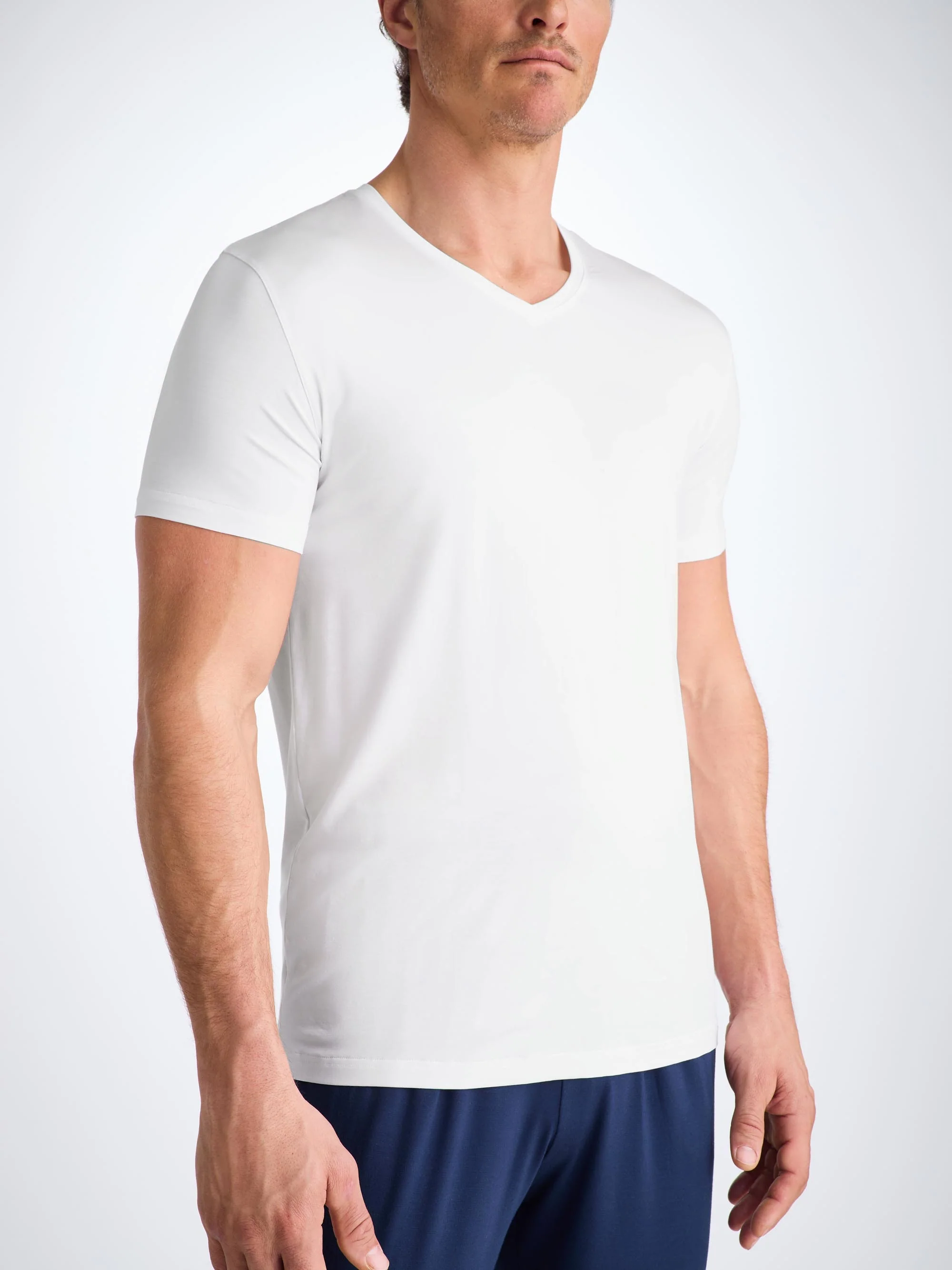 Men's V-Neck T-Shirt Basel Micro Modal Stretch White - Image 6