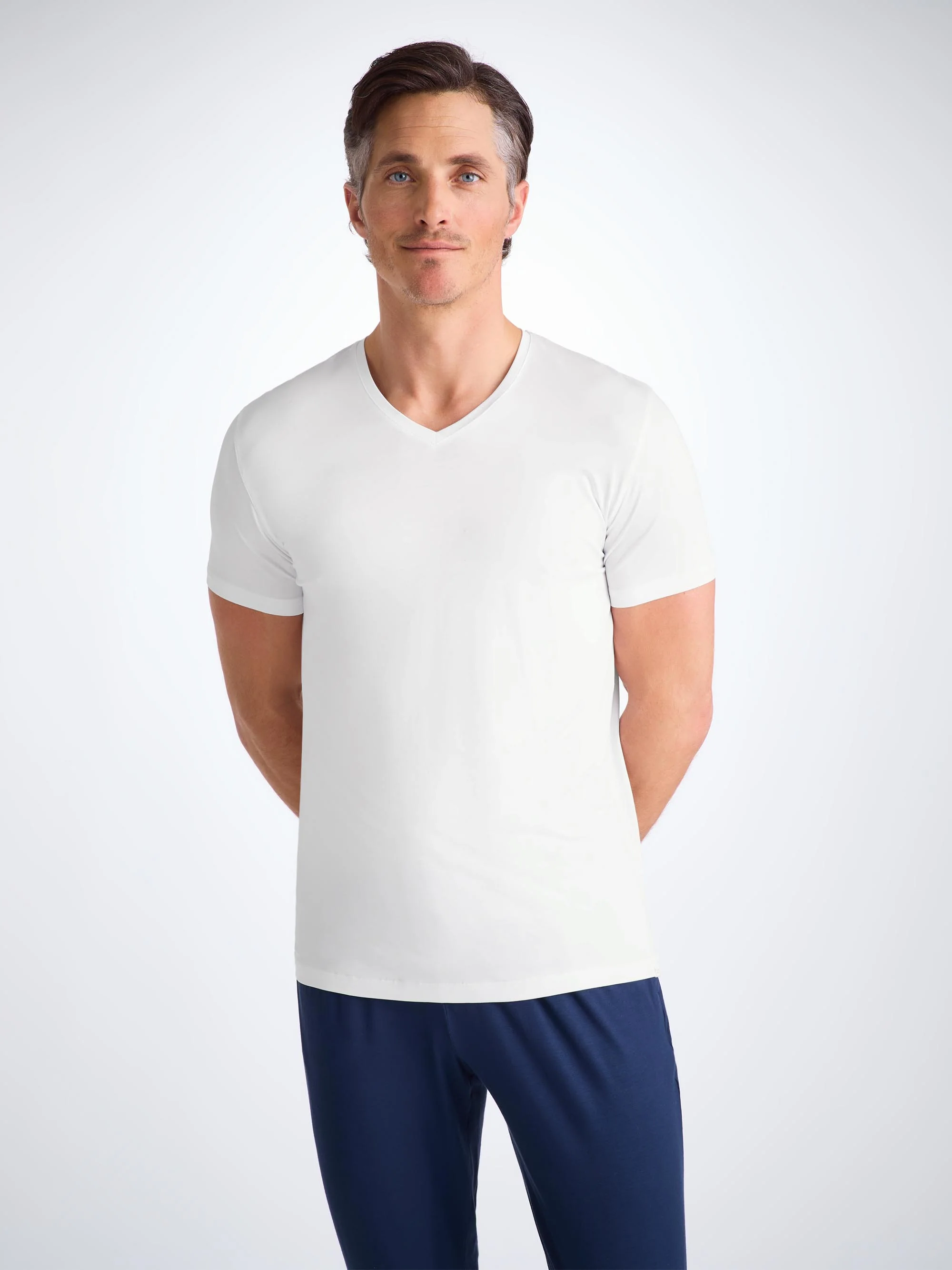 Men's V-Neck T-Shirt Basel Micro Modal Stretch White - Image 7