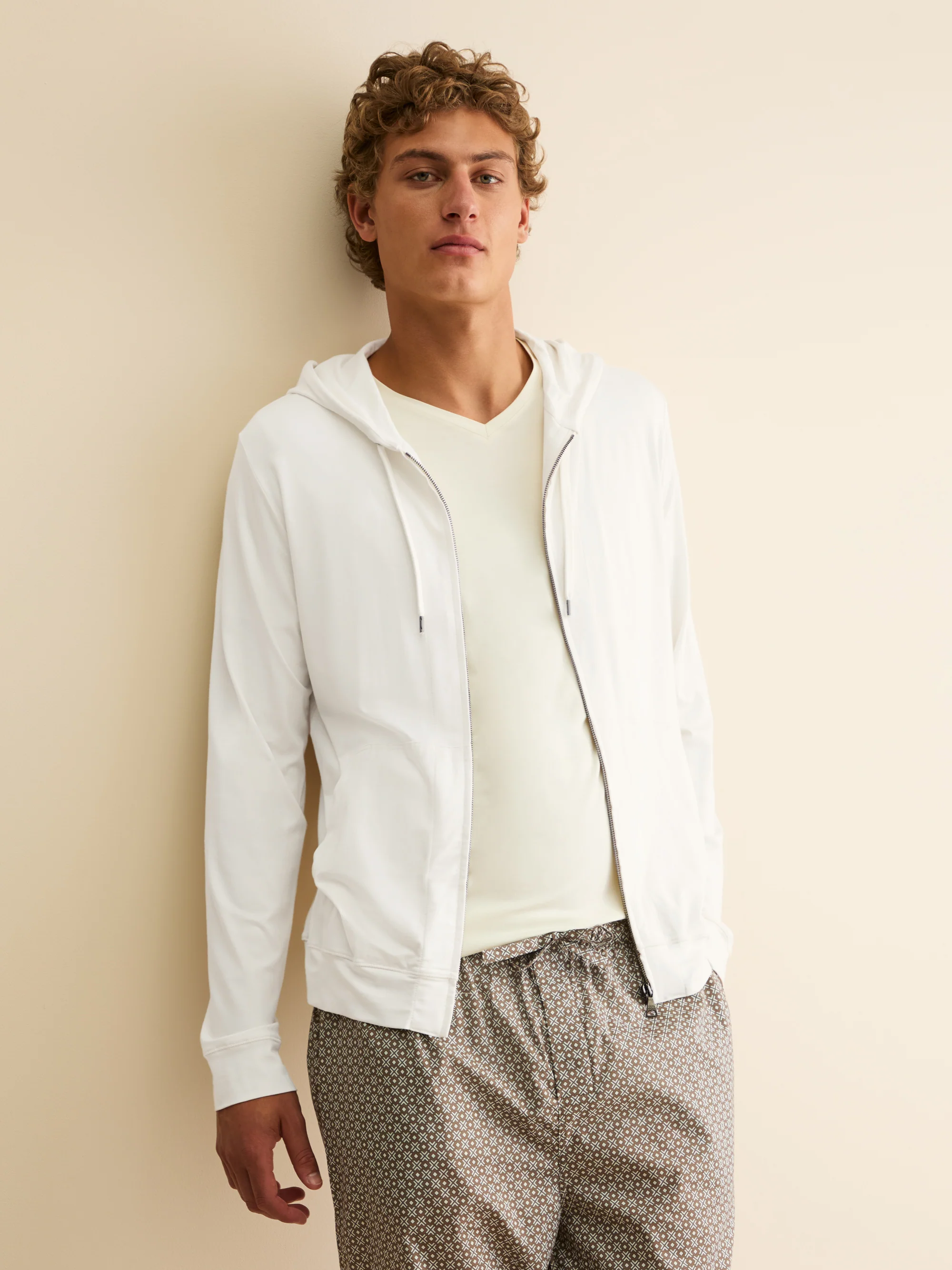 Men's Zip Up Hoodie Basel Micro Modal Stretch Vanilla - Image 7