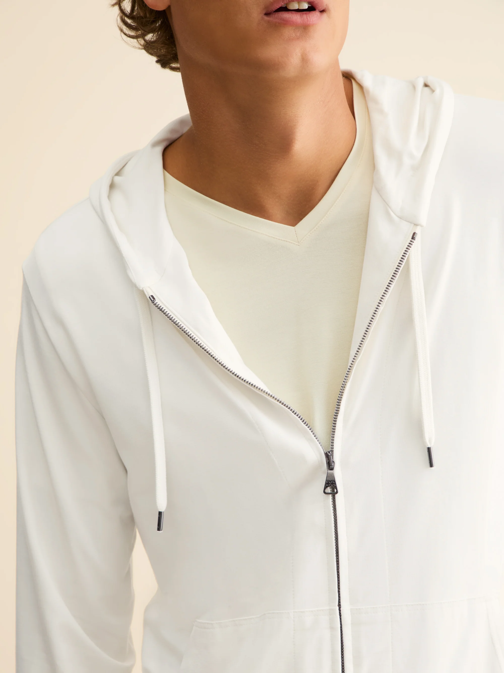 Men's Zip Up Hoodie Basel Micro Modal Stretch Vanilla - Image 8