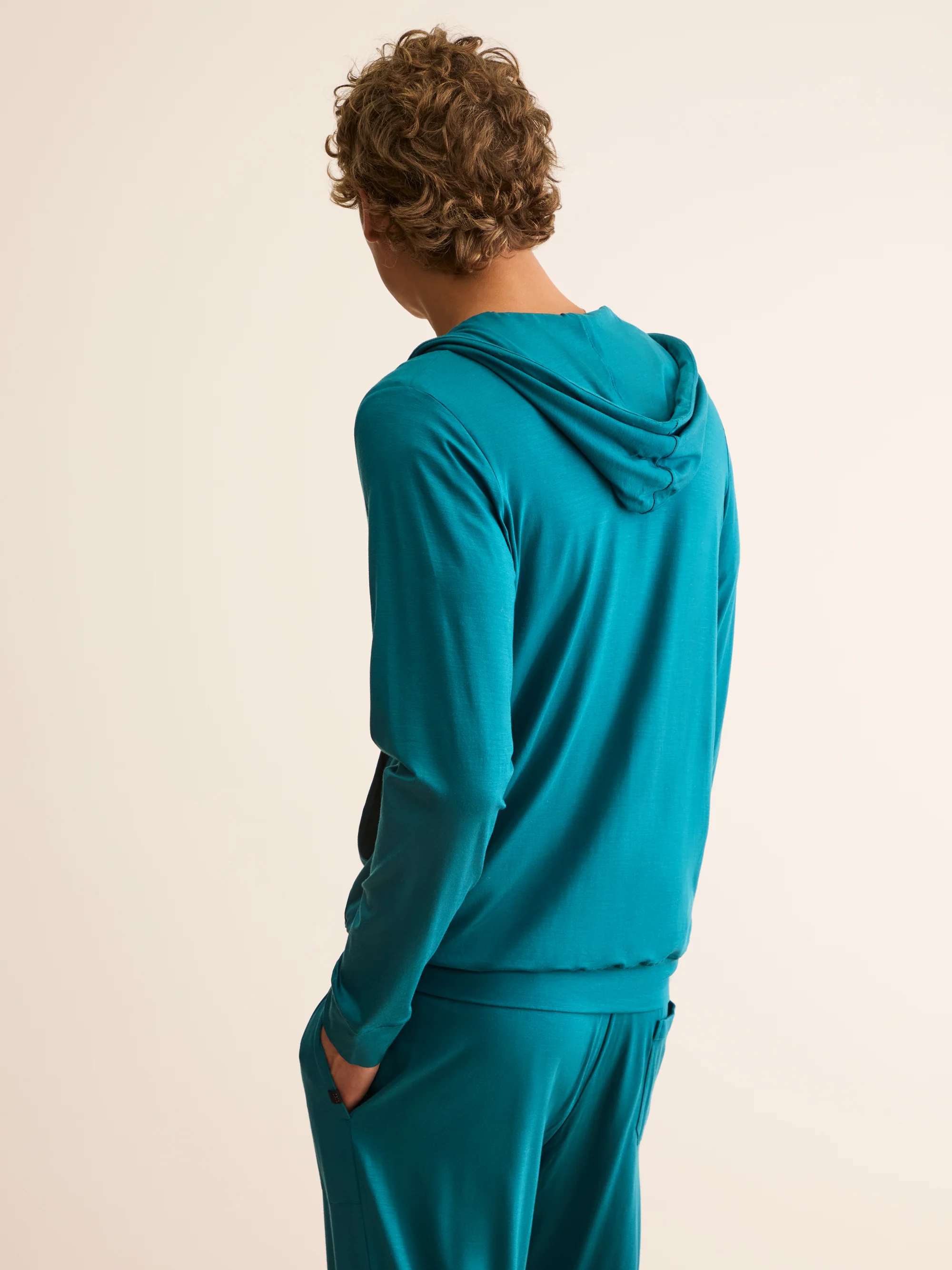 Men's Zip Up Hoodie Basel Micro Modal Stretch Teal - Image 3