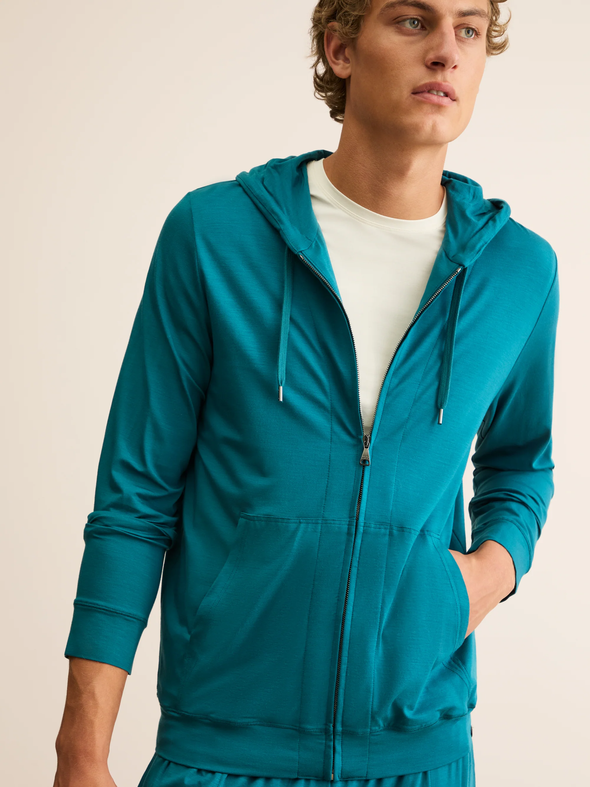 Men's Zip Up Hoodie Basel Micro Modal Stretch Teal - Image 7