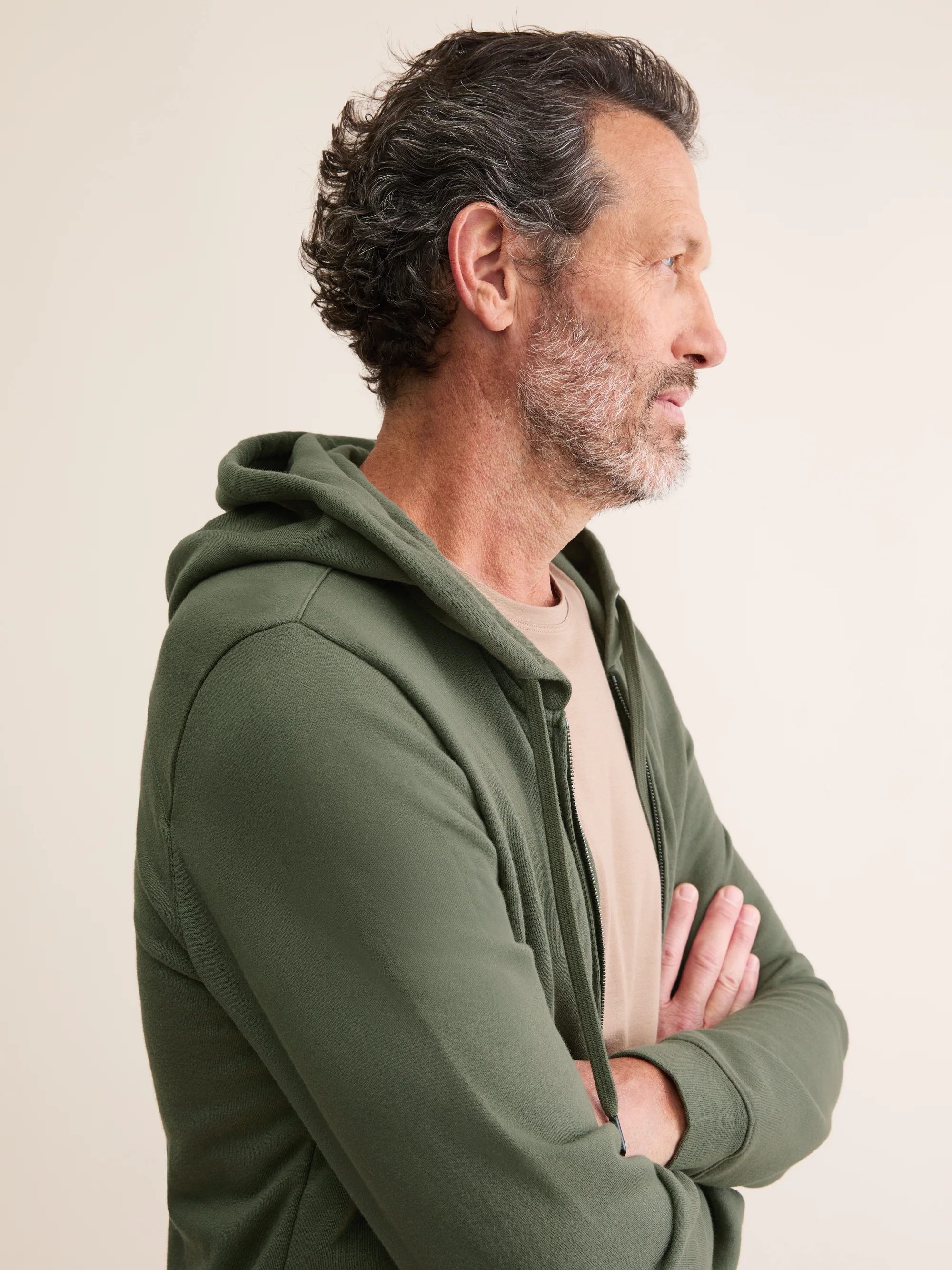 Men's Zip Up Hoodie Quinn Cotton Modal Khaki