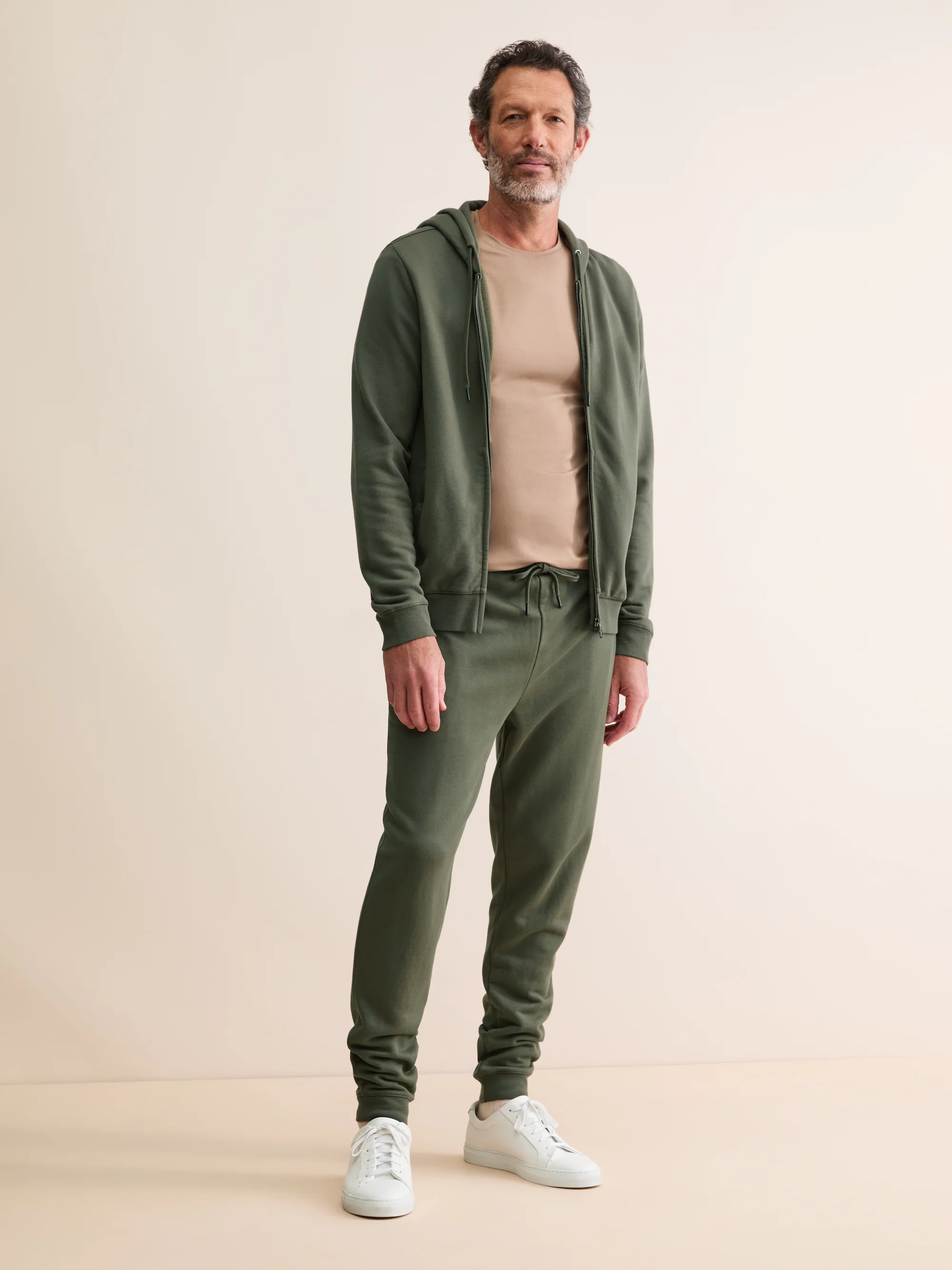 Men's Zip Up Hoodie Quinn Cotton Modal Khaki - Image 2