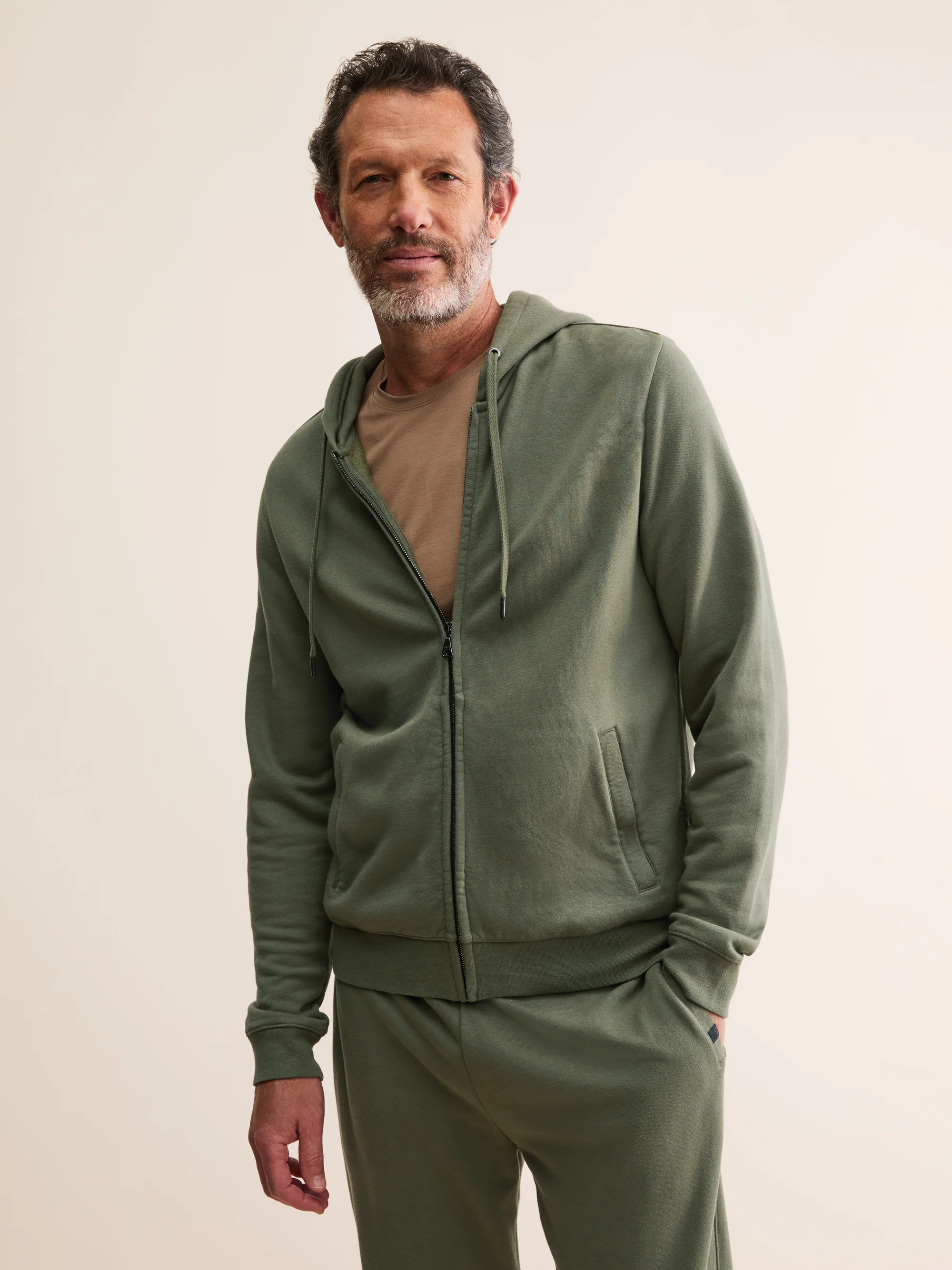 Men's Zip Up Hoodie Quinn Cotton Modal Khaki - Image 4