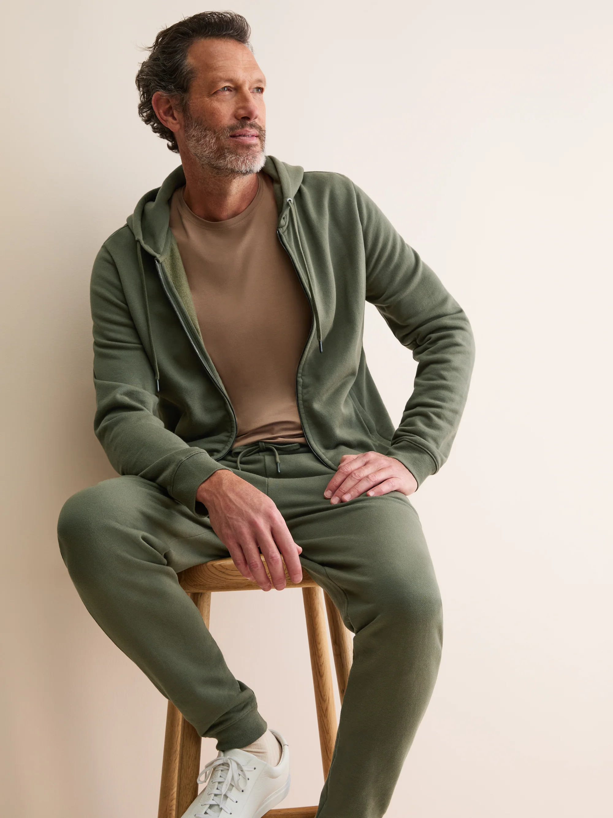 Men's Zip Up Hoodie Quinn Cotton Modal Khaki - Image 8