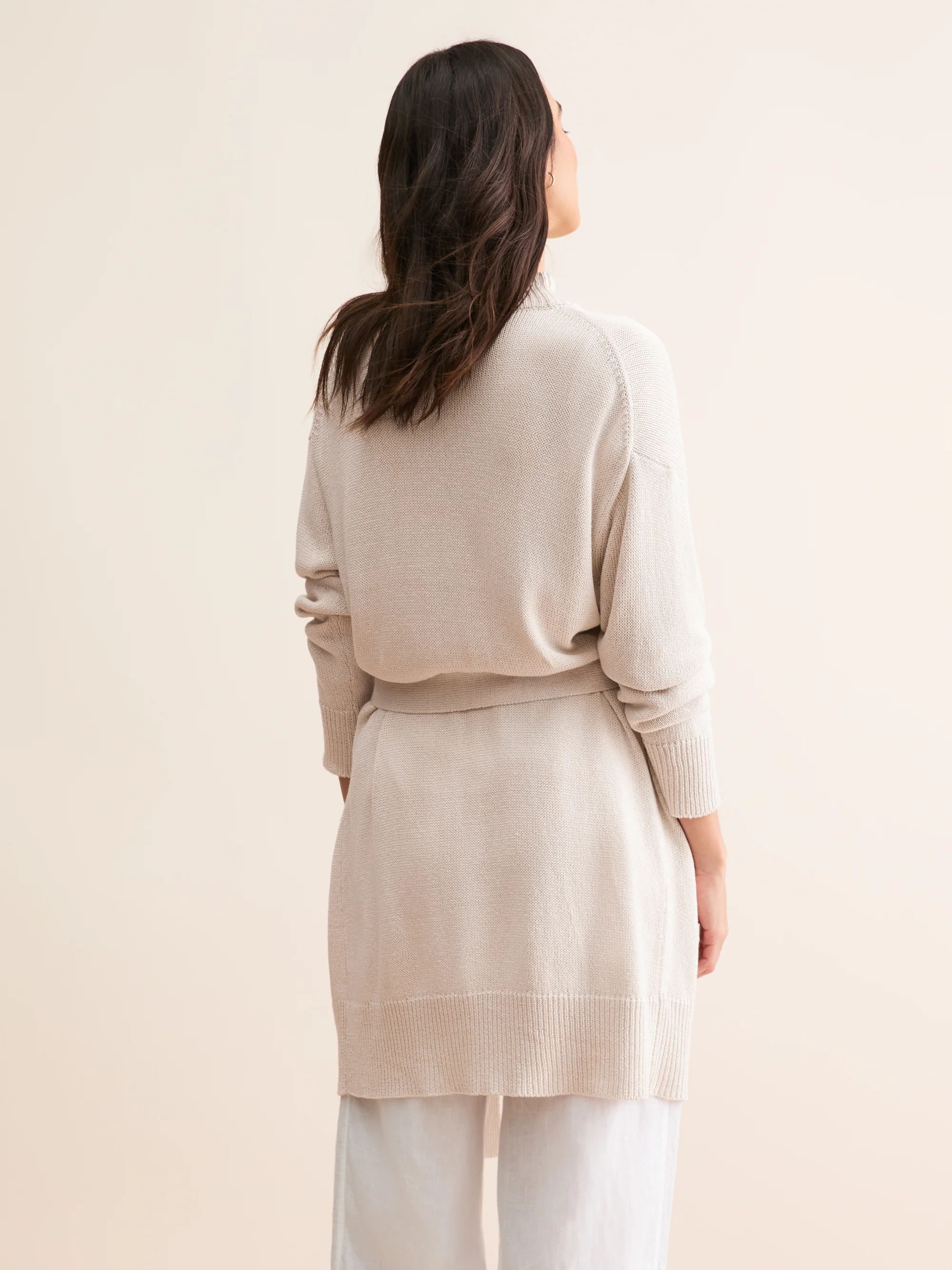 Women's Belted Cardigan Delphine Silk Linen Silver Pink - Image 3