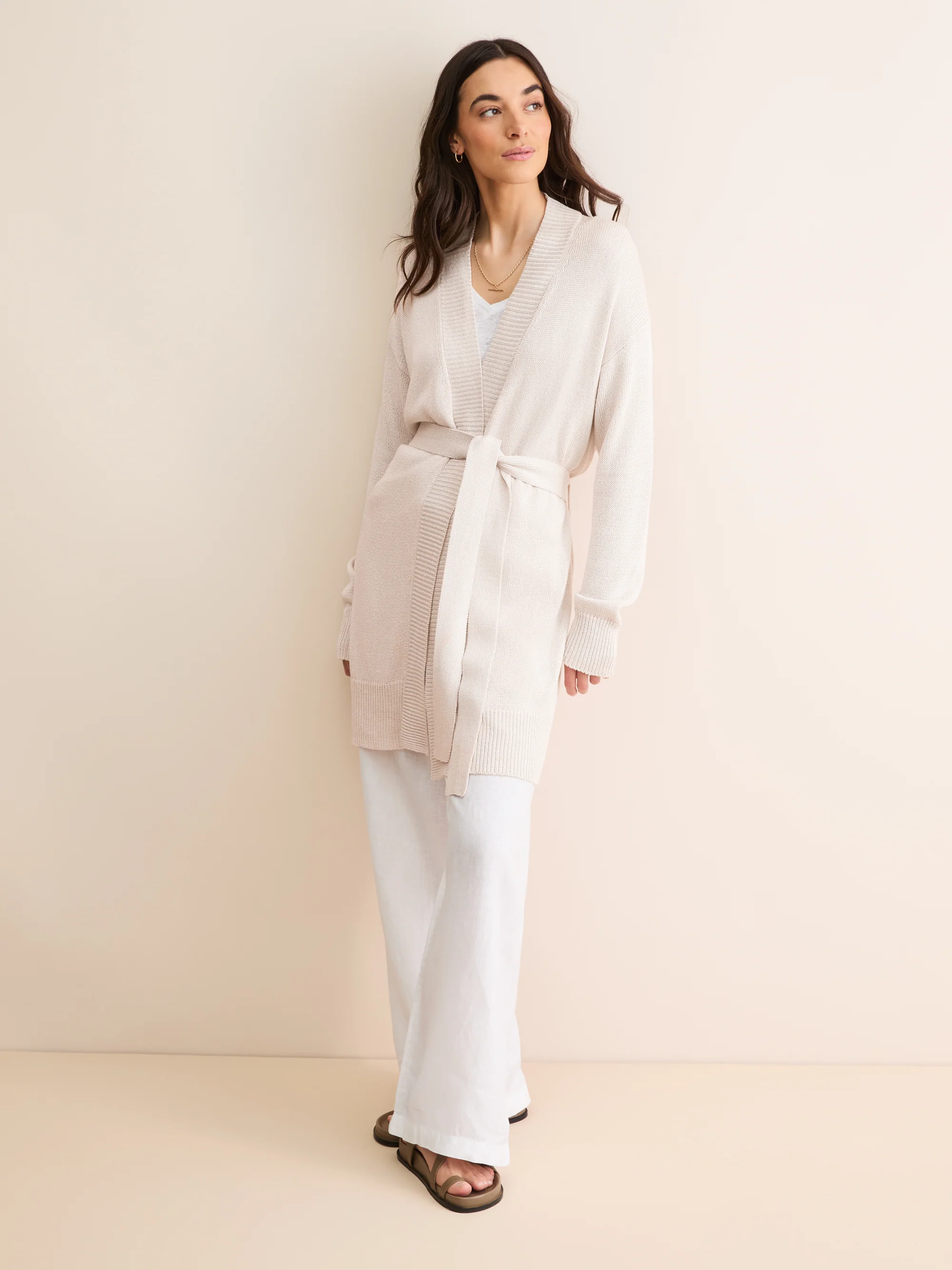 Women's Belted Cardigan Delphine Silk Linen Silver Pink - Image 4