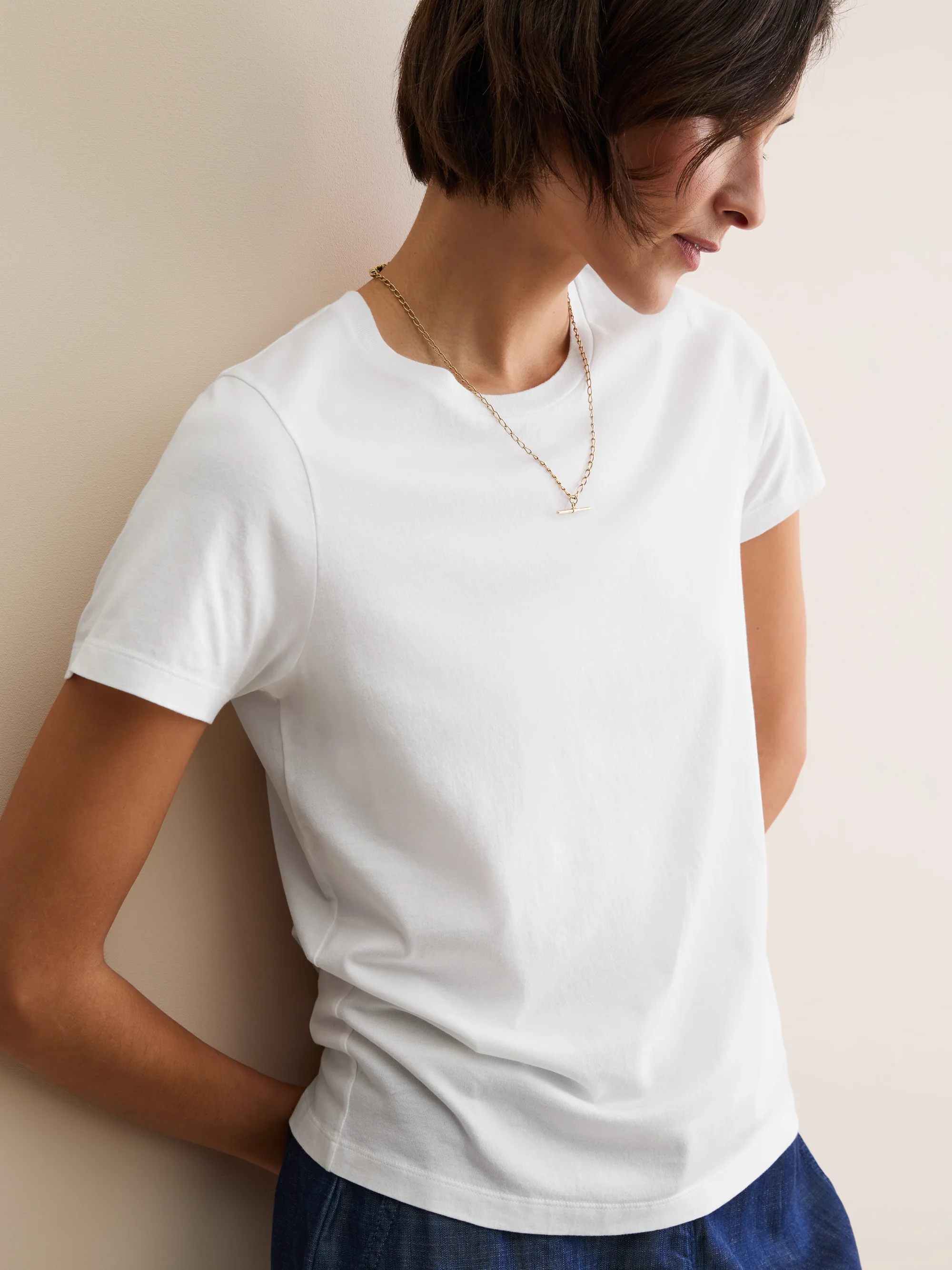 Women's Crew Neck T-Shirt Cotton White - Image 4
