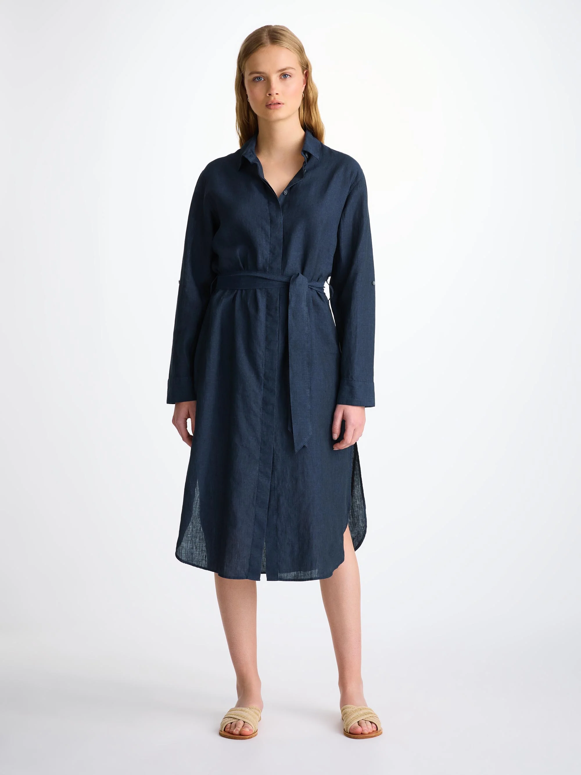 Women's Dress Sicily Linen Navy - Image 2