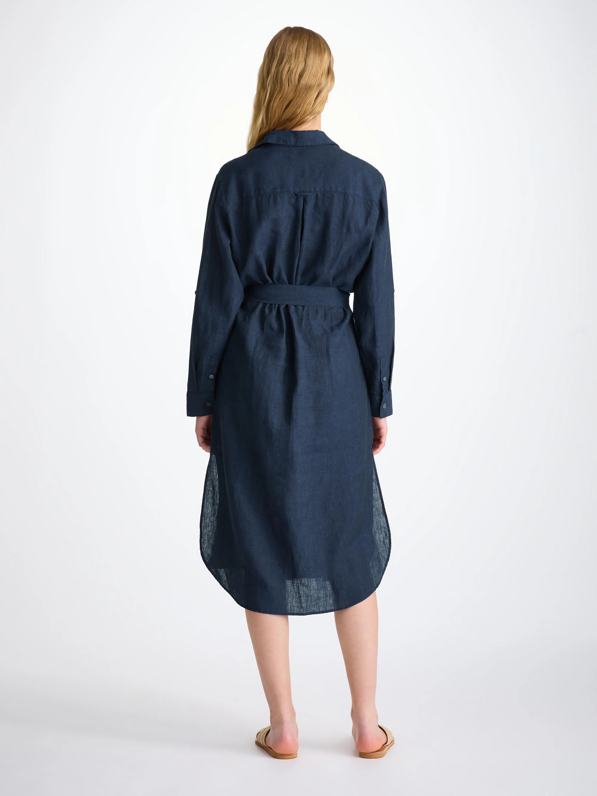 Women's Dress Sicily Linen Navy - Image 3