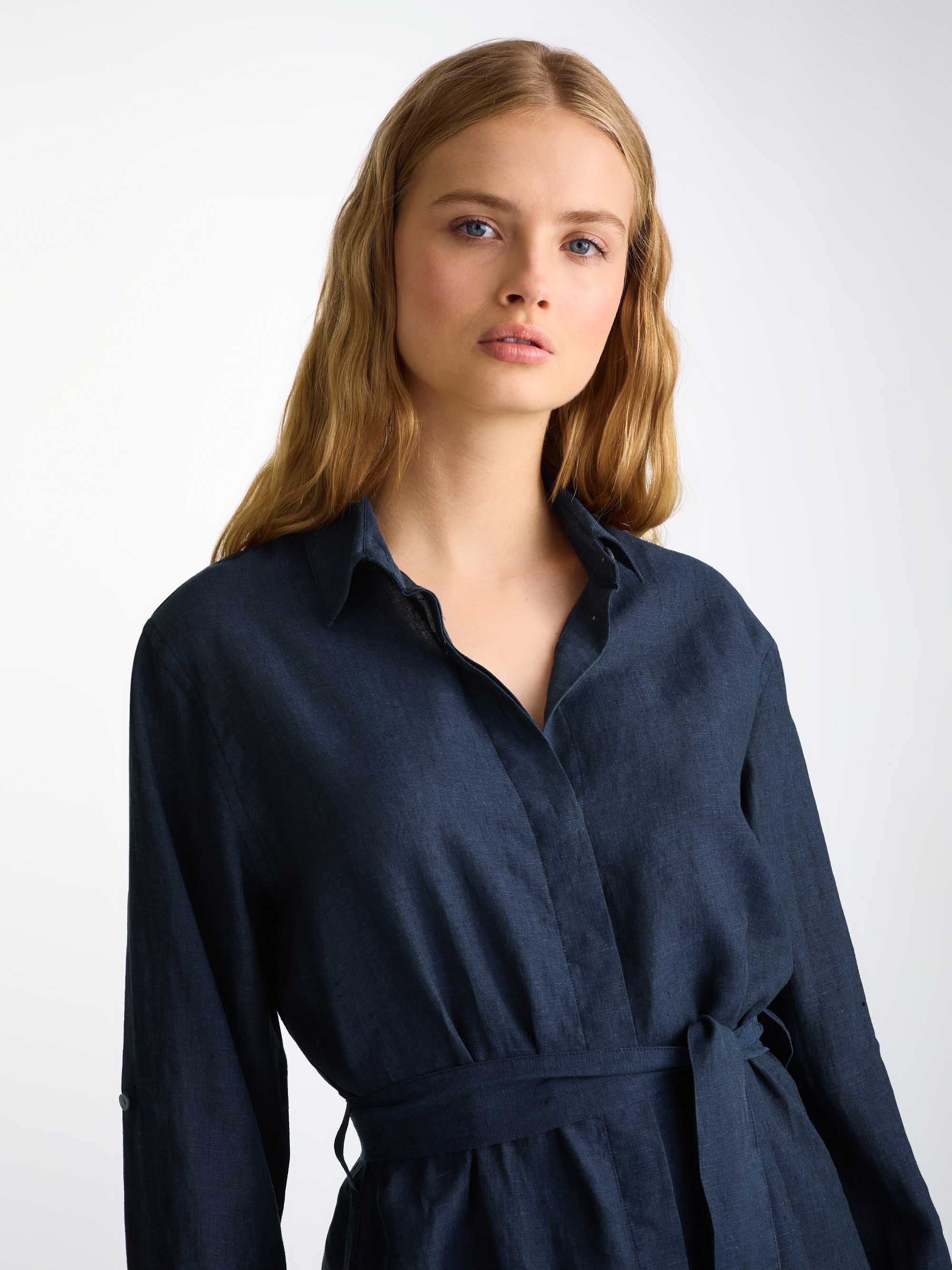 Women's Dress Sicily Linen Navy - Image 4