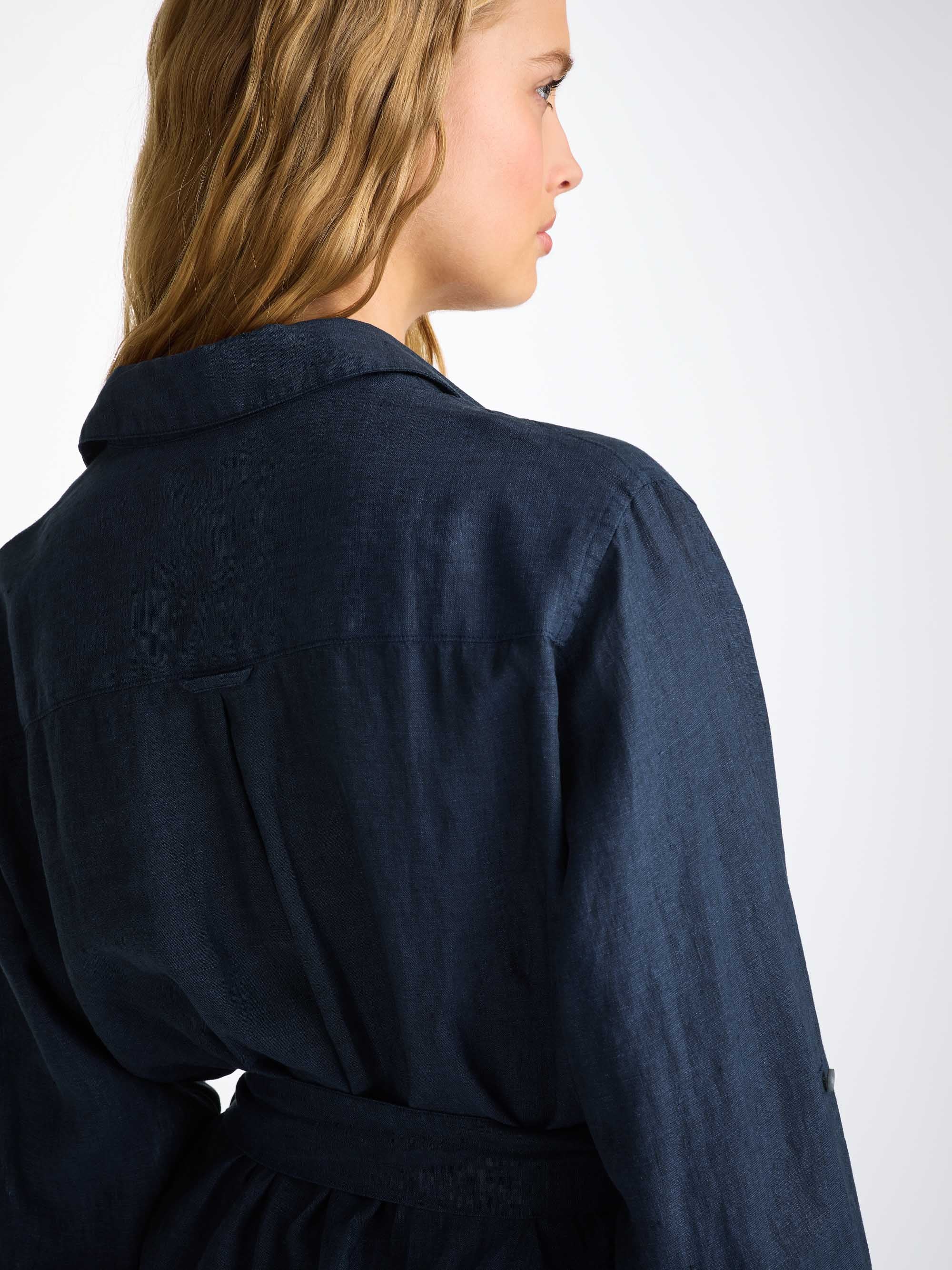 Women's Dress Sicily Linen Navy - Image 6
