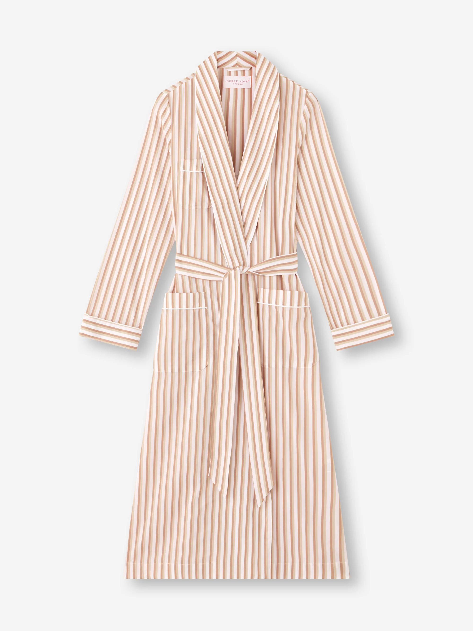 Women's Dressing Gown Capri Cotton Batiste Fawn Stripe - Image 4