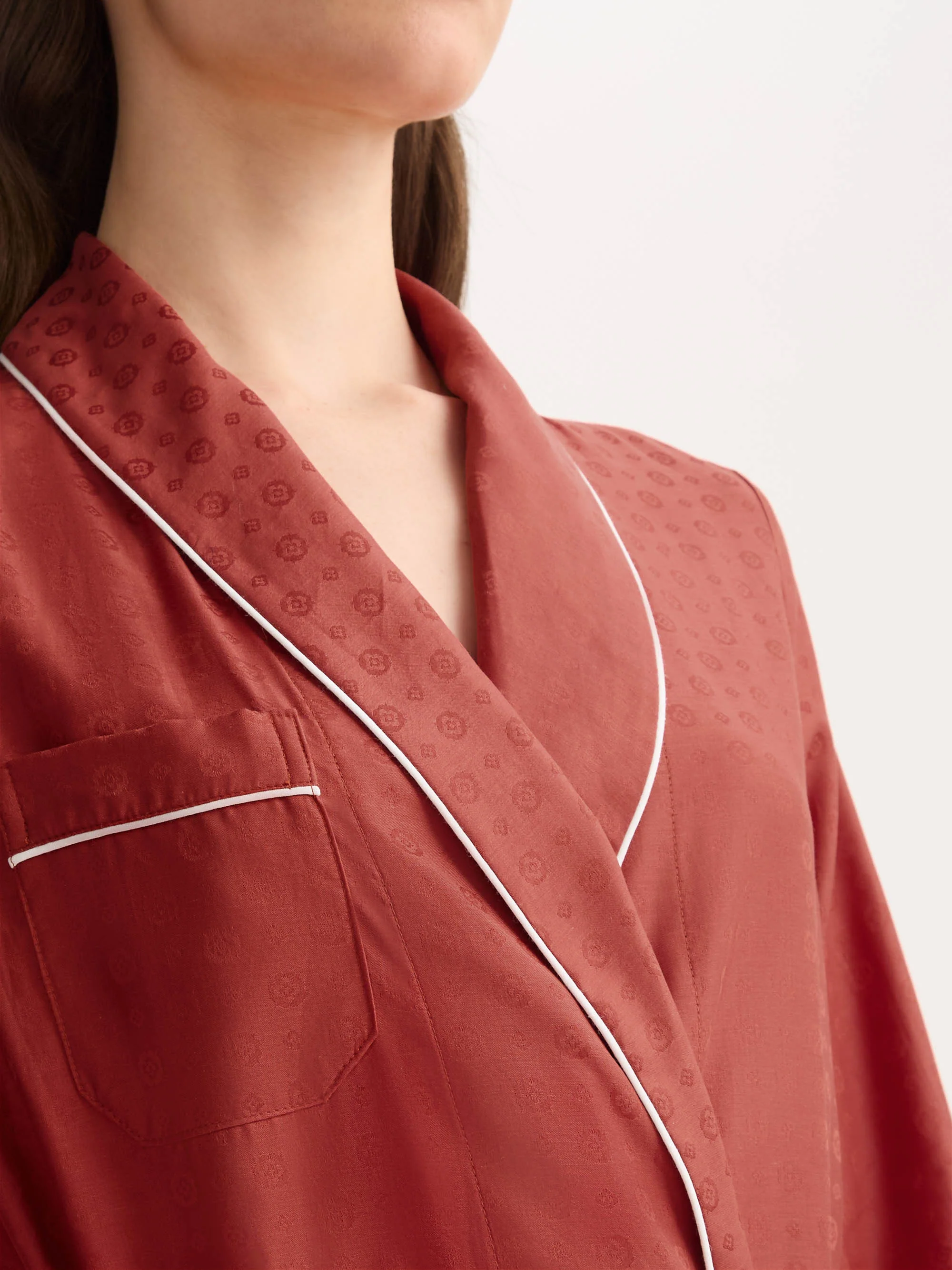 Women's Dressing Gown Cotton Jacquard Red Rose Motif - Image 4