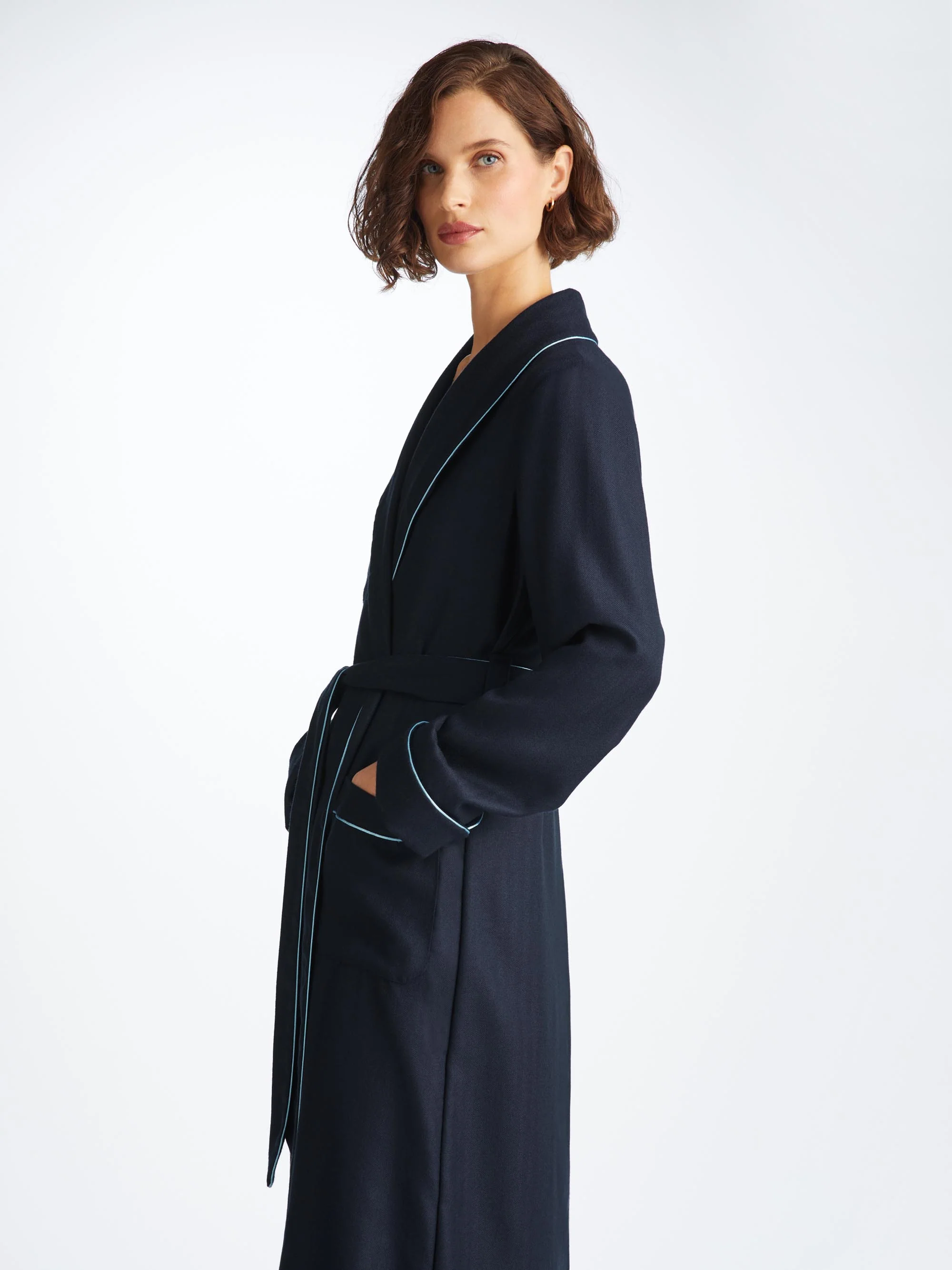 Women's Dressing Gown Duke Cashmere Navy - Image 3