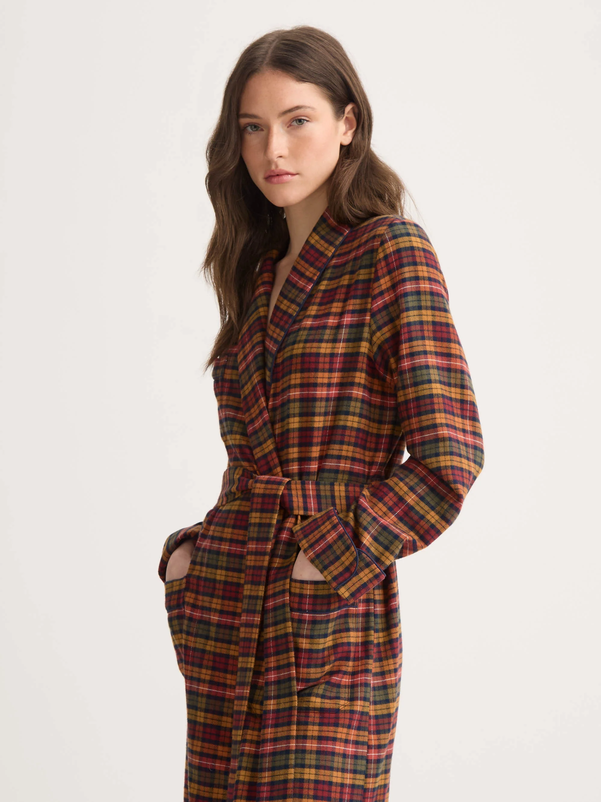 Women's Dressing Gown Kelburn Brushed Cotton Multicolour Check - Image 3