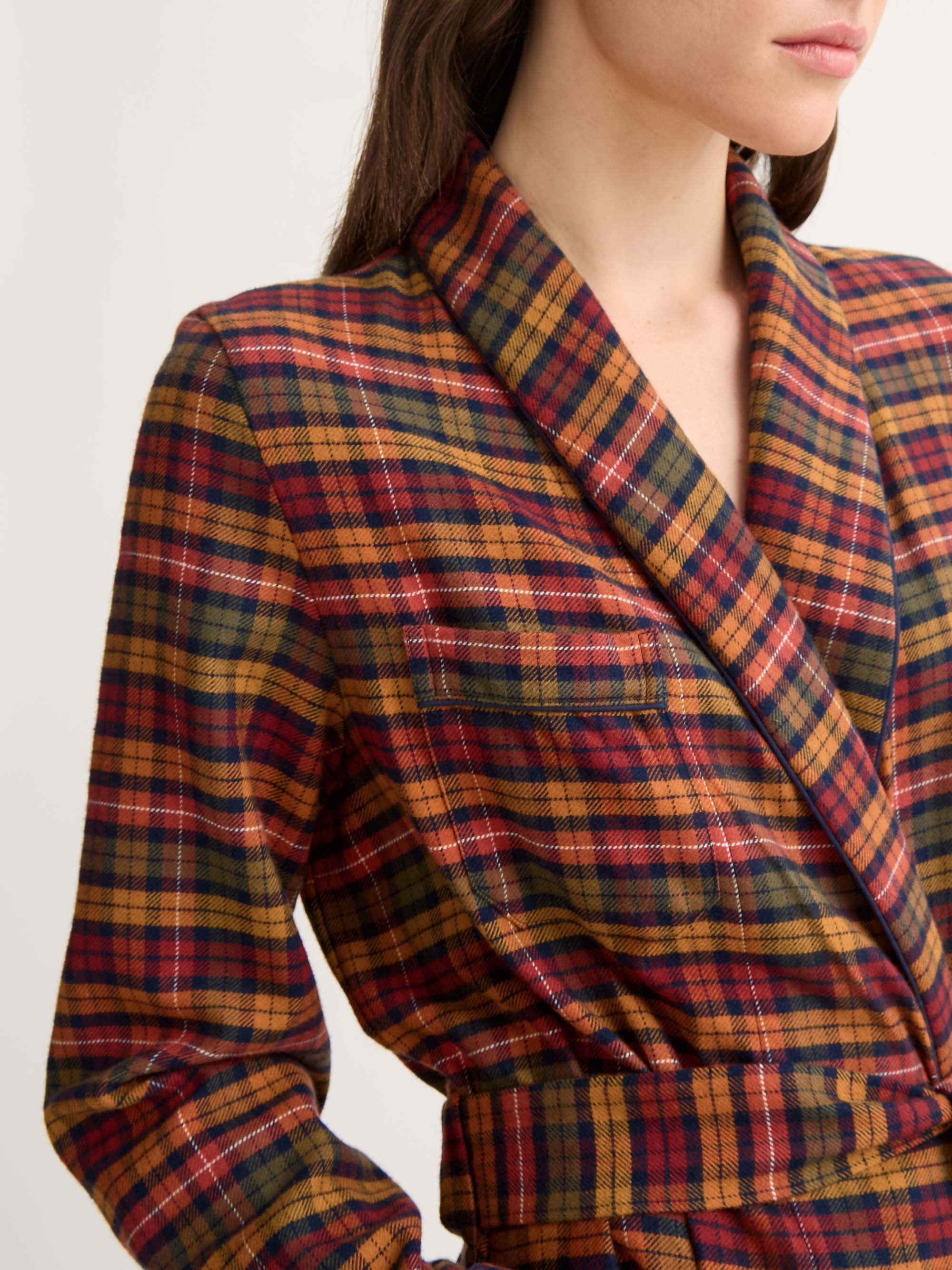 Women's Dressing Gown Kelburn Brushed Cotton Multicolour Check - Image 4