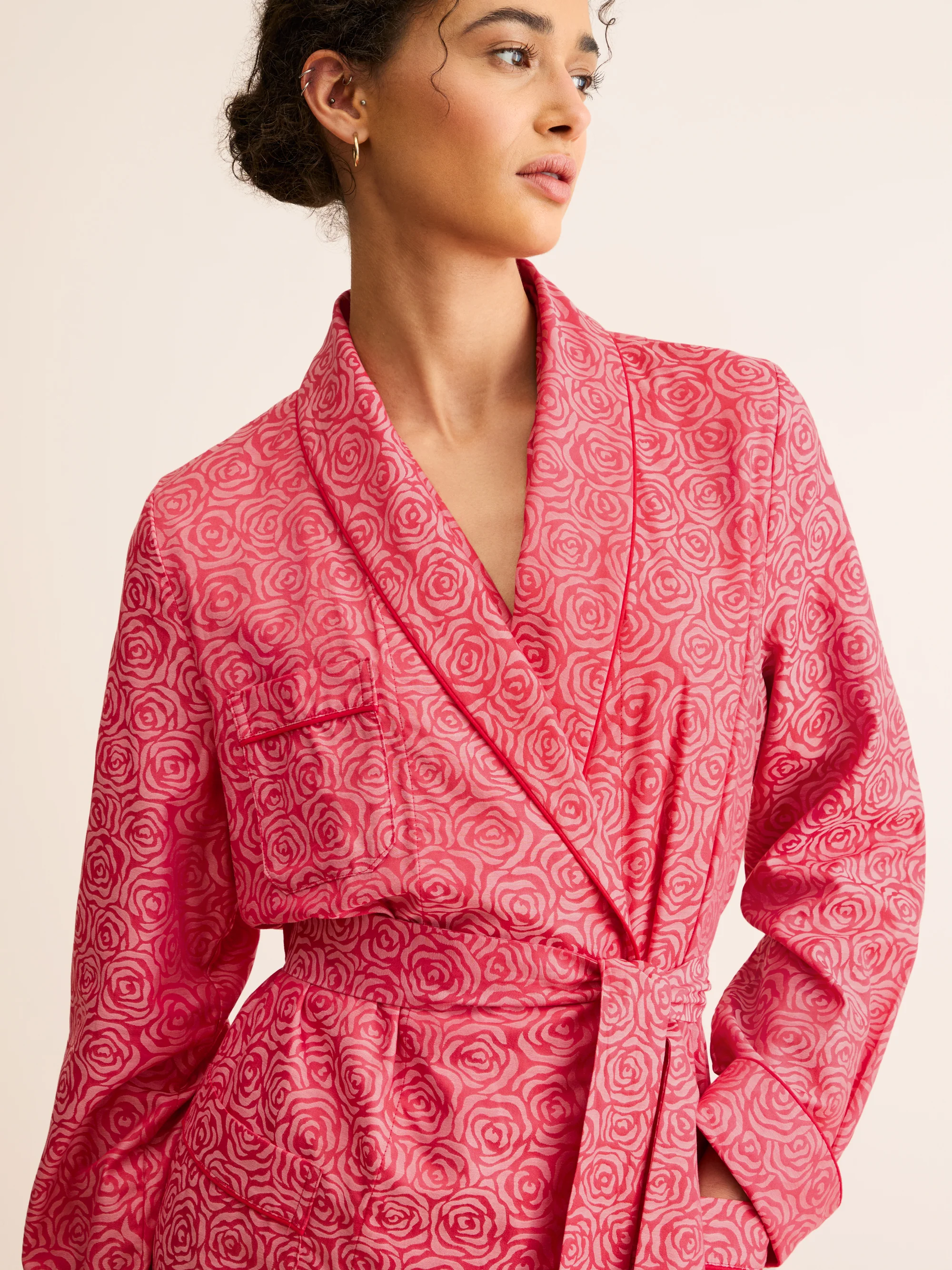 Women's Dressing Gown Paris Cotton Jacquard Red Rose - Image 8
