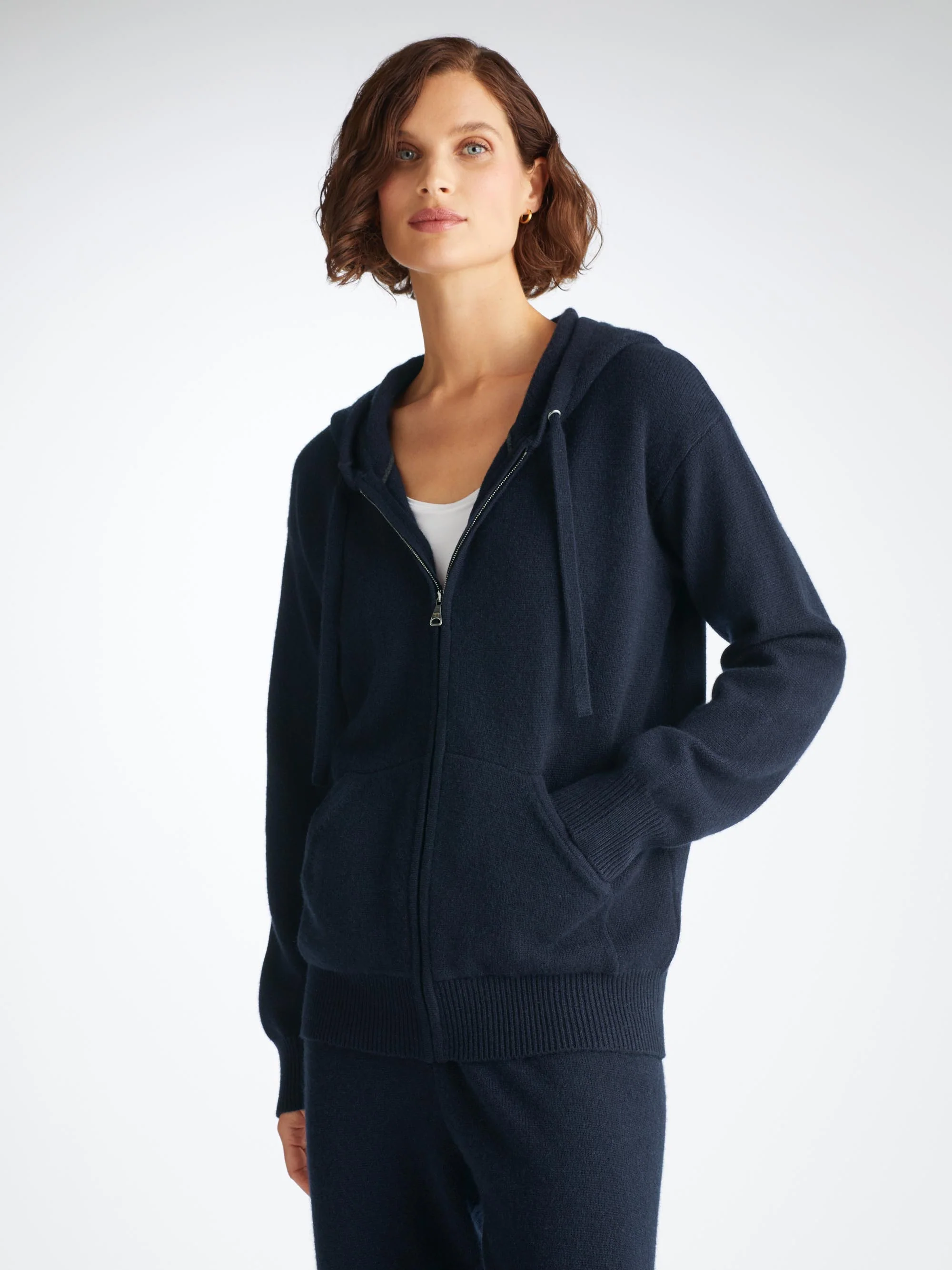 Women's Zip Up Hoodie Daphne Cashmere Navy