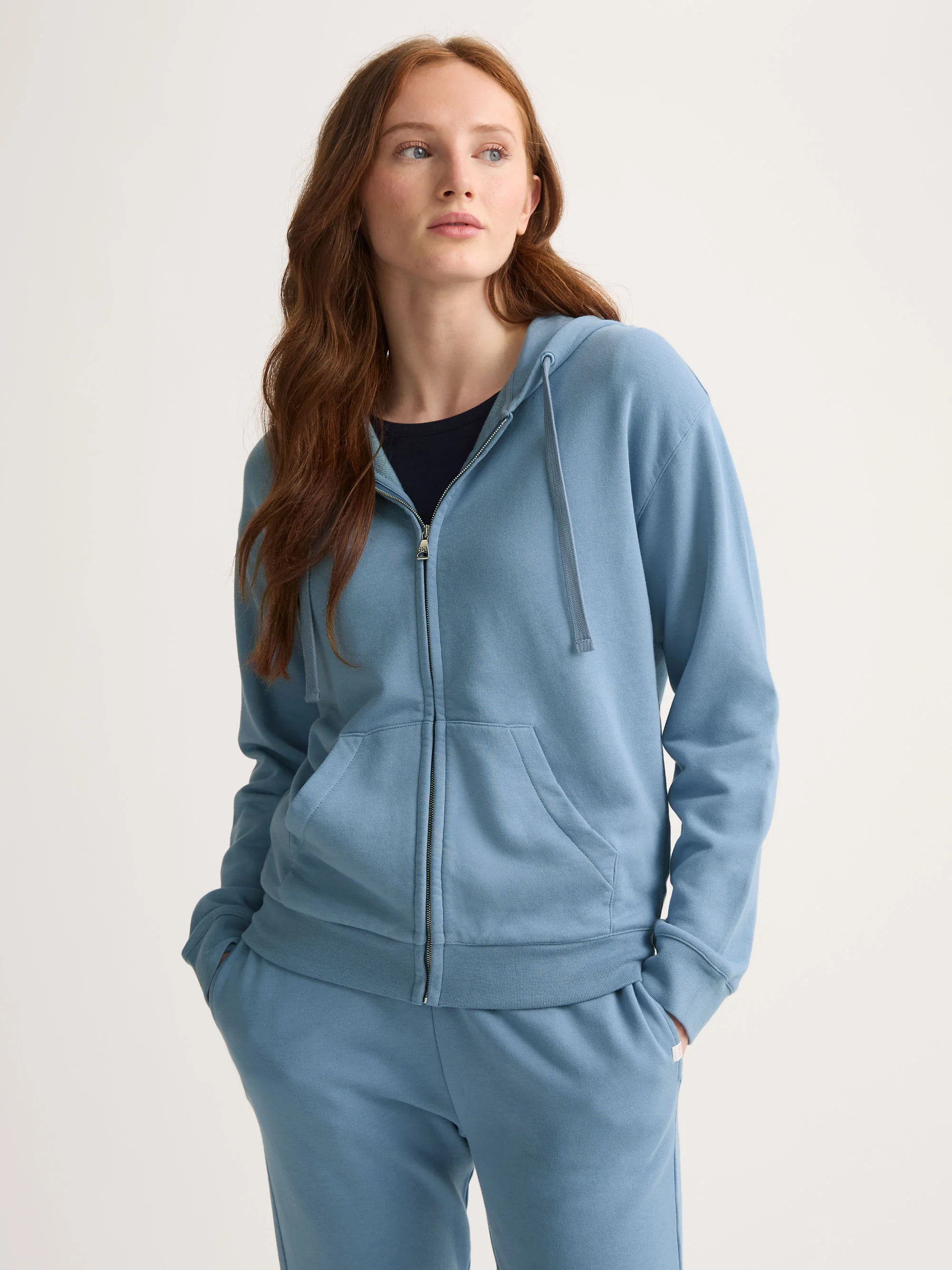 Women's Zip Up Hoodie Quinn Cotton Modal Soft Denim Blue