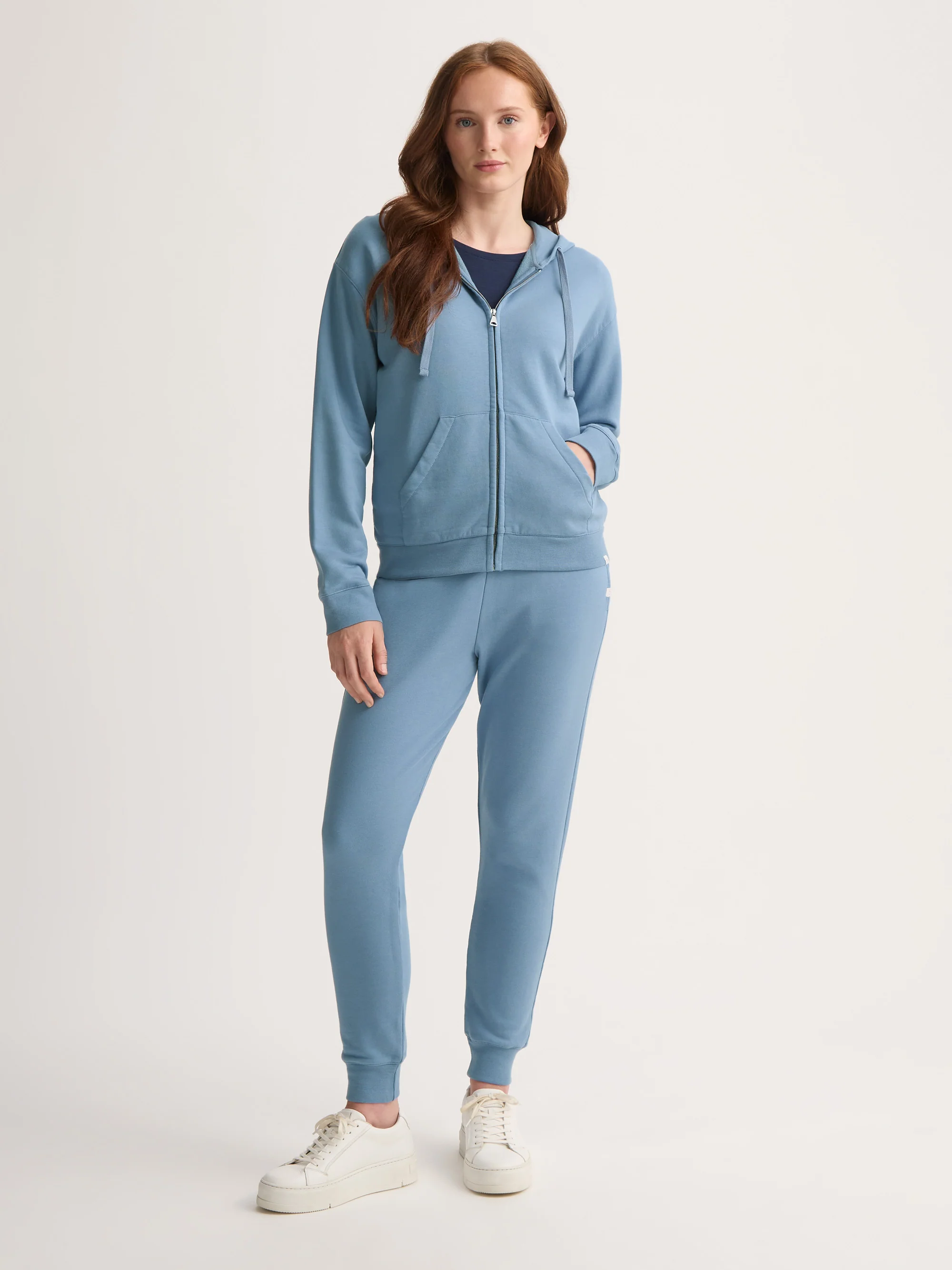 Women's Zip Up Hoodie Quinn Cotton Modal Soft Denim Blue - Image 2