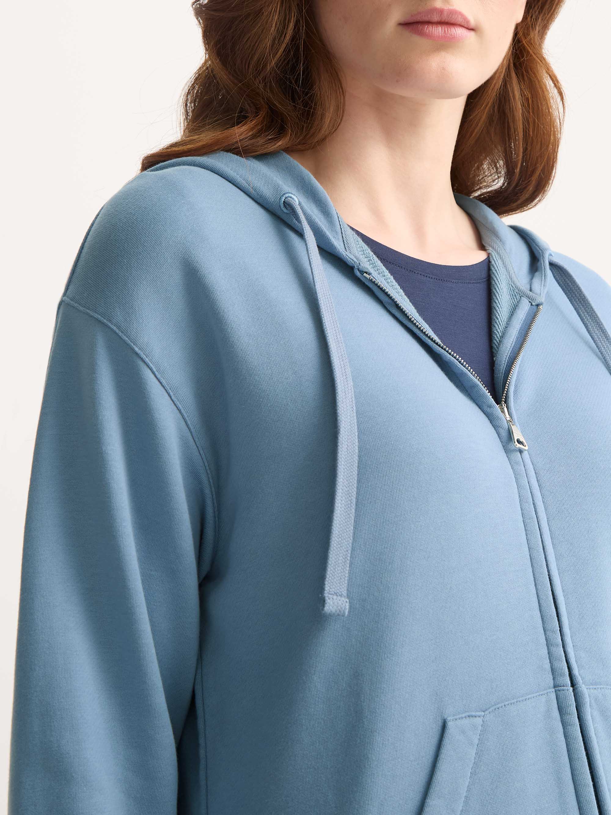 Women's Zip Up Hoodie Quinn Cotton Modal Soft Denim Blue - Image 5