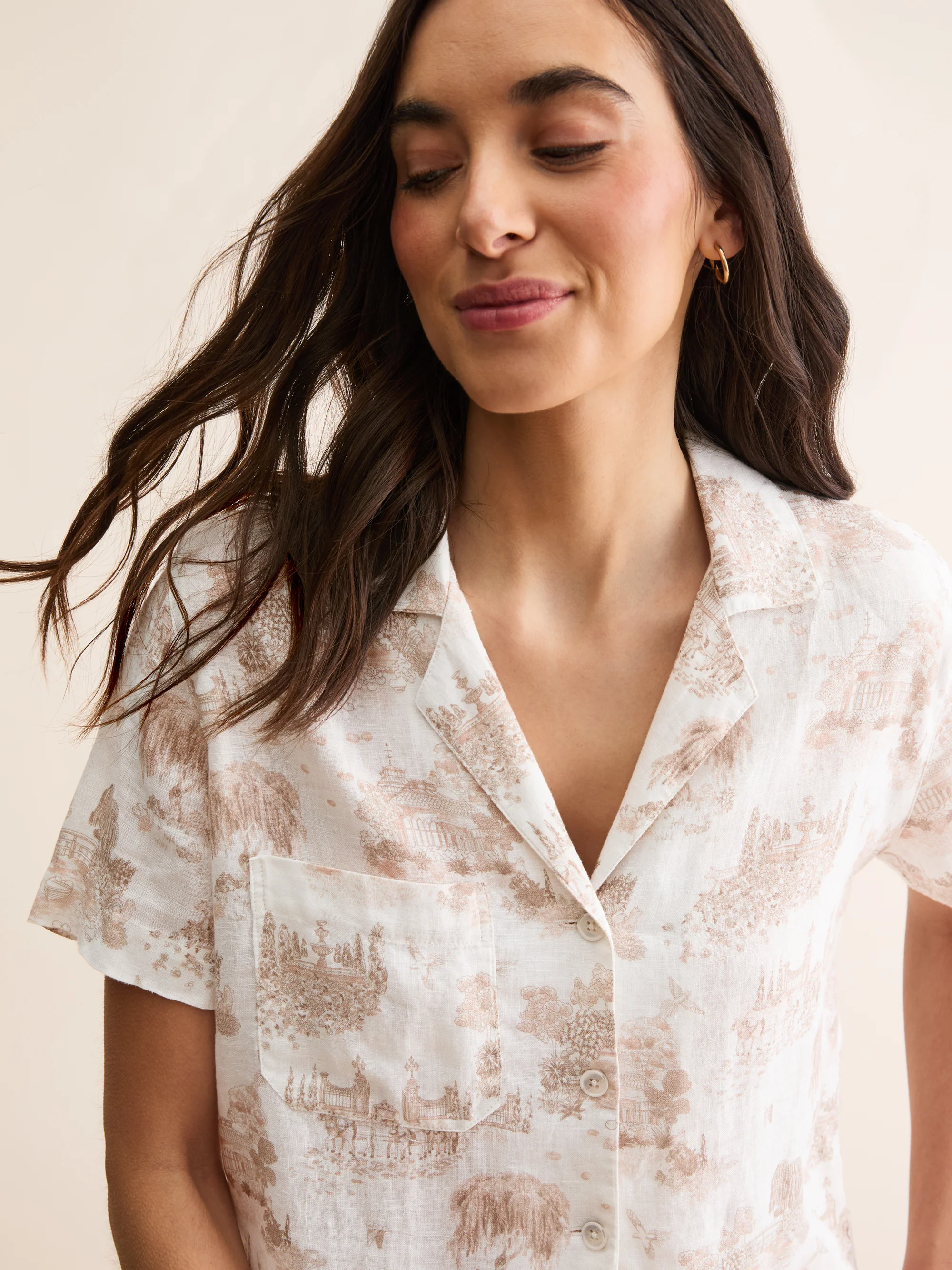 Women's Linen Short Pyjamas London Toile White - Image 8